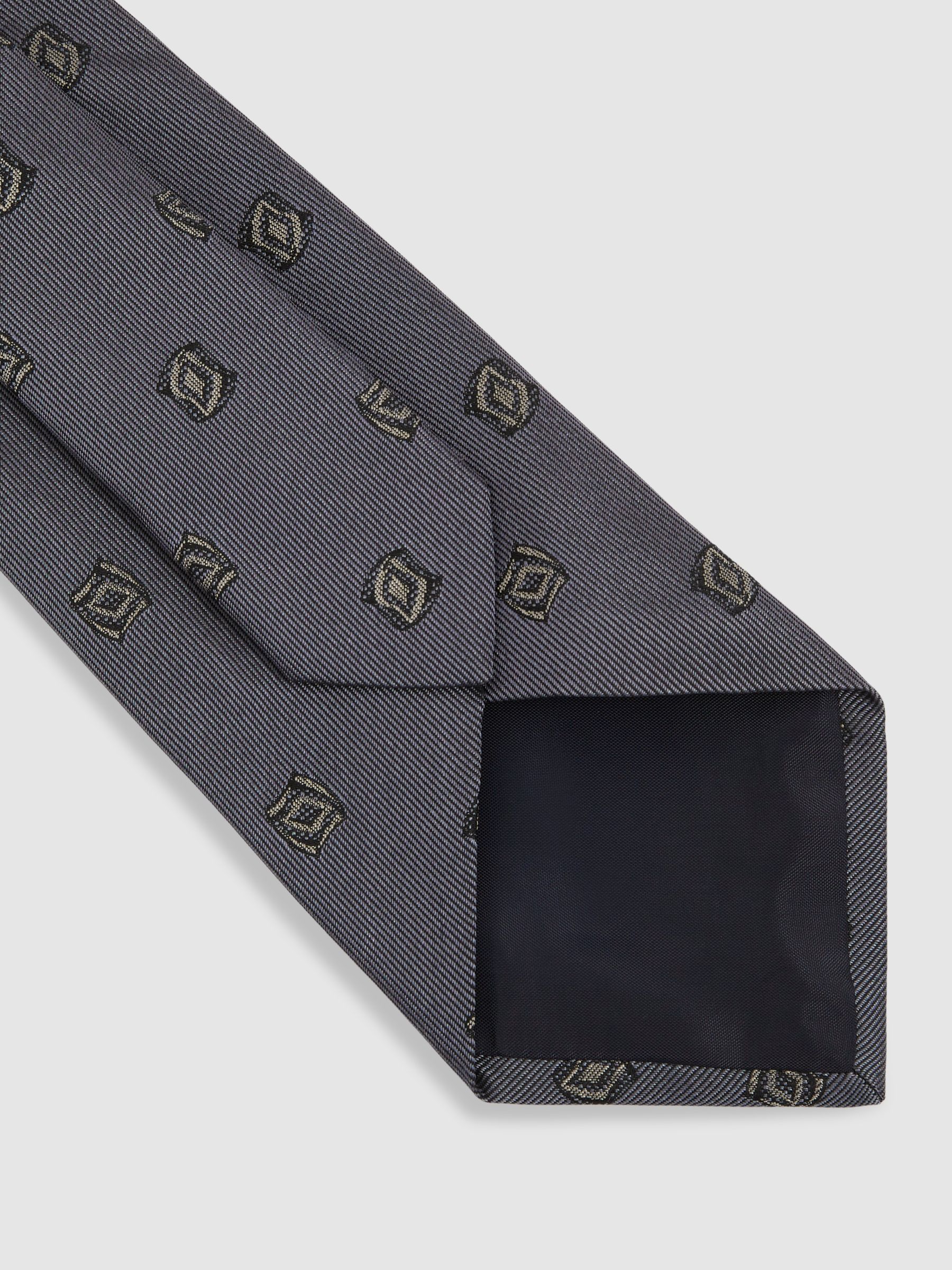 Silk Blend Jacquard Tie in Steel Blue - Image 4 of 5