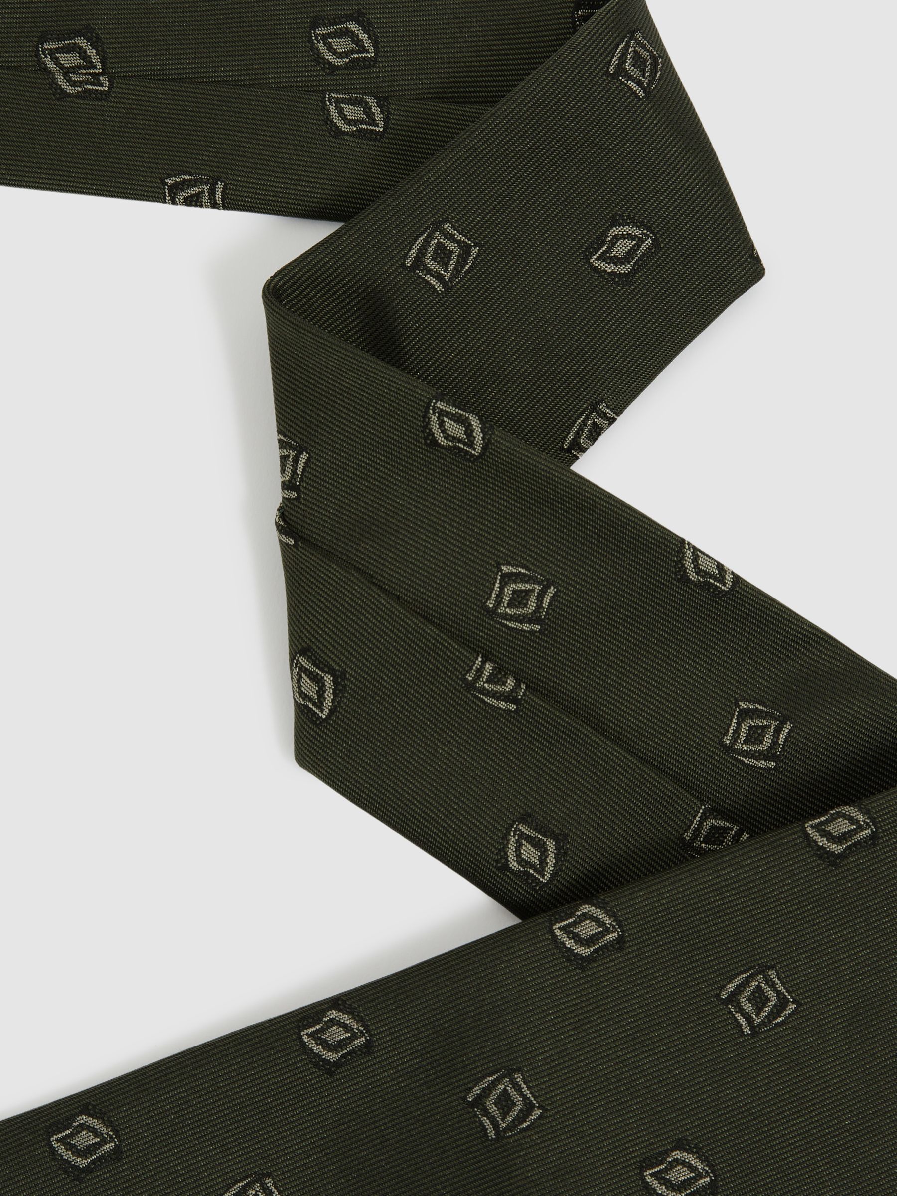 Silk Blend Jacquard Tie in Forest Green - Image 3 of 5