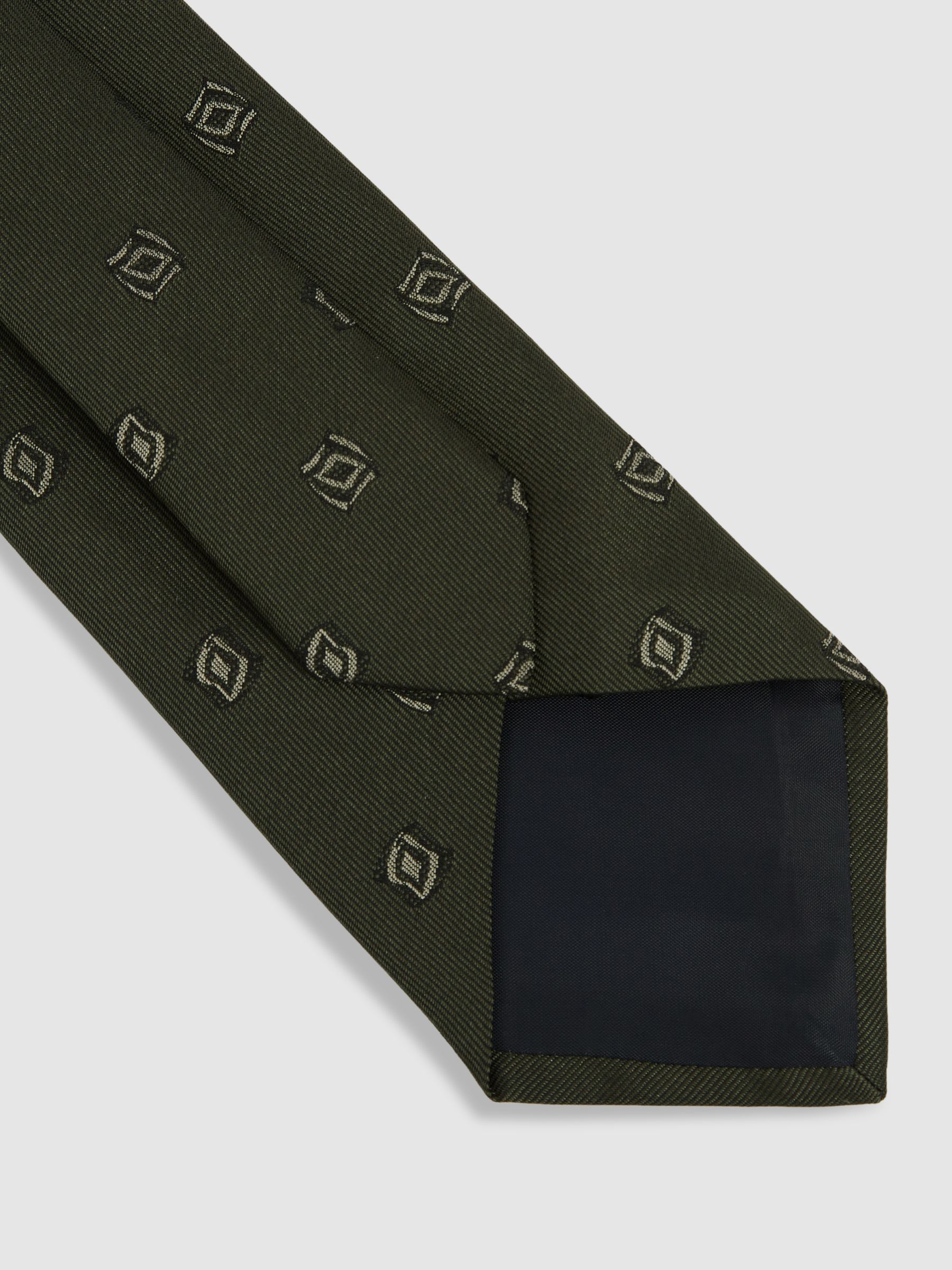 Silk Blend Jacquard Tie in Forest Green - Image 4 of 5