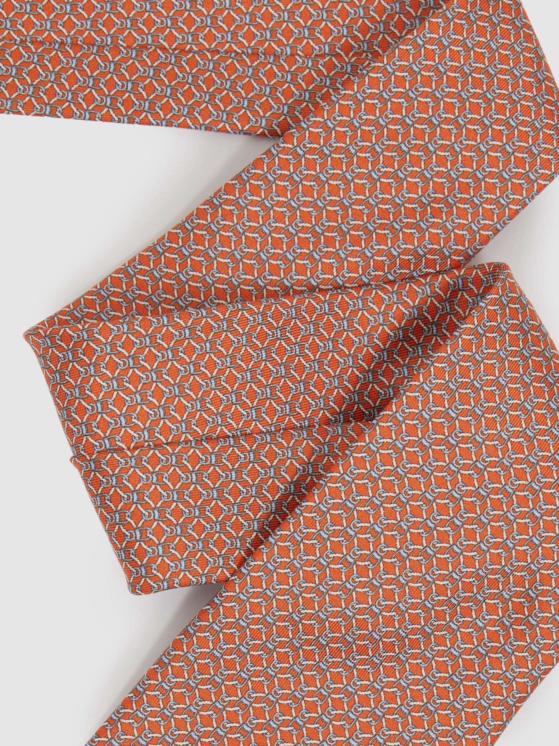 Silk Chain Pattern Tie in Bright Orange - Image 3 of 5