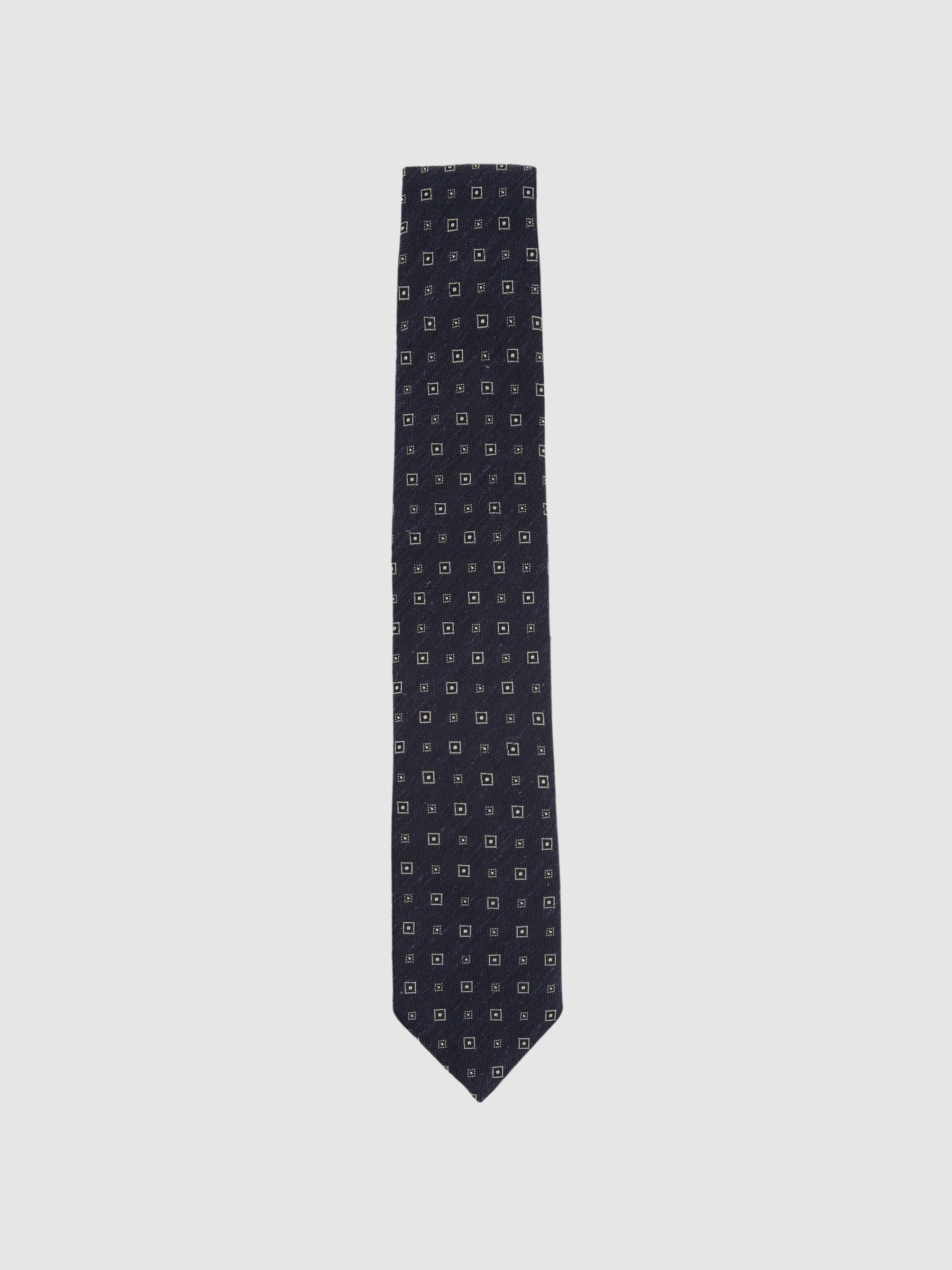 Anzio Navy Silk Blend Foulard Medallion Print Tie - Image 1 of 5