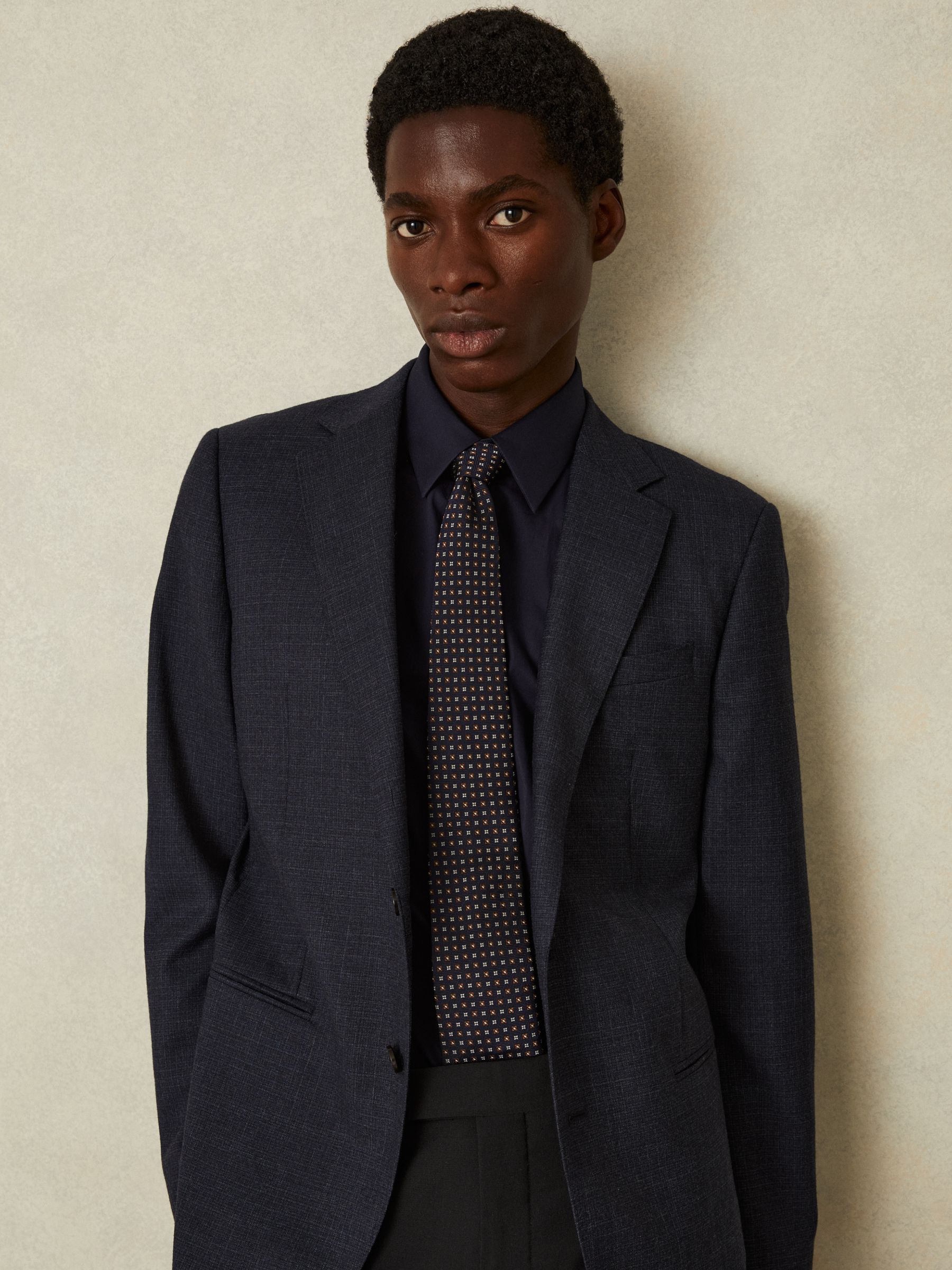 Silk Blend Foulard Floral Tie in Navy/Tobacco - Image 2 of 5