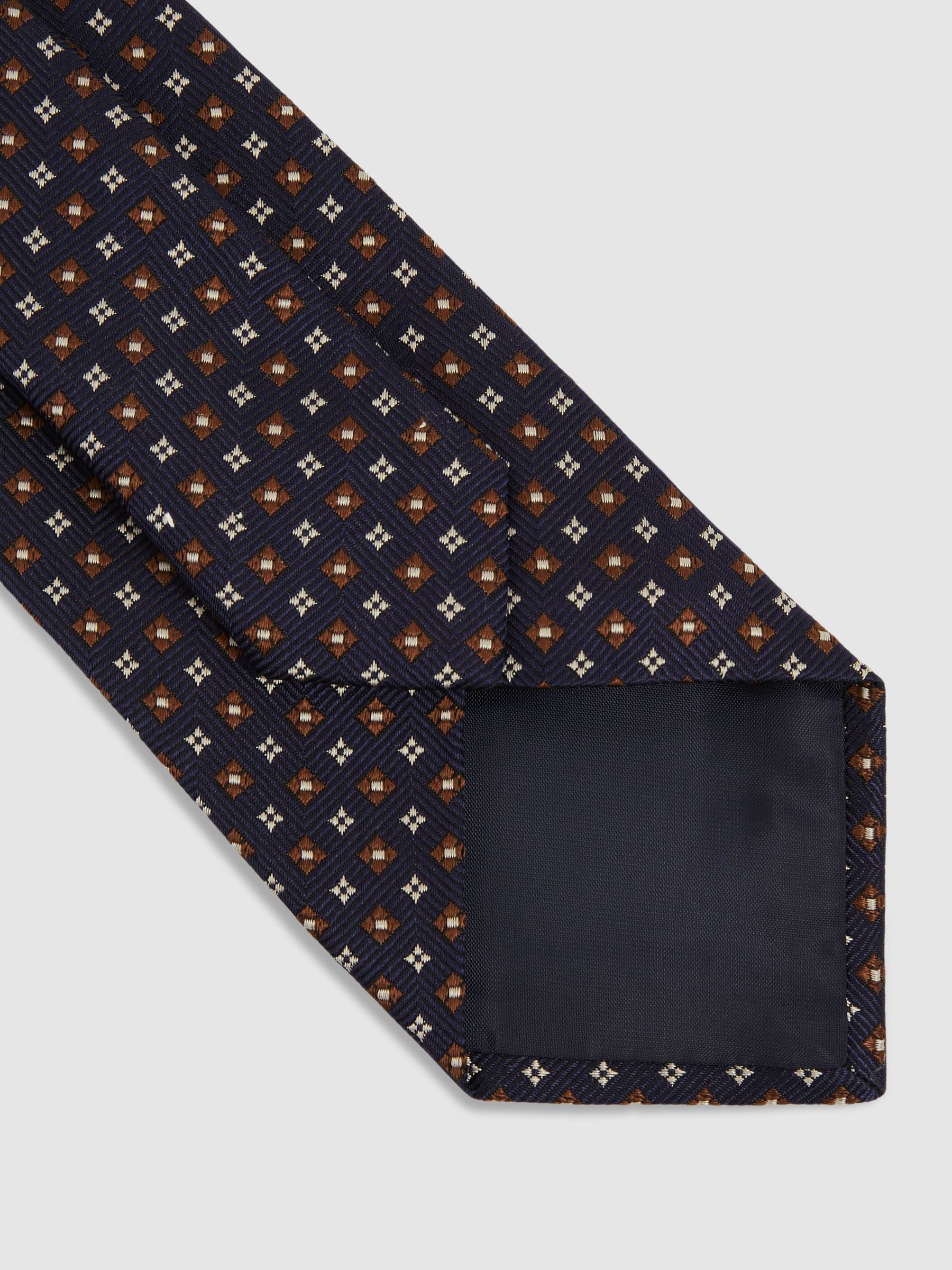 Silk Blend Foulard Floral Tie in Navy/Tobacco - Image 4 of 5