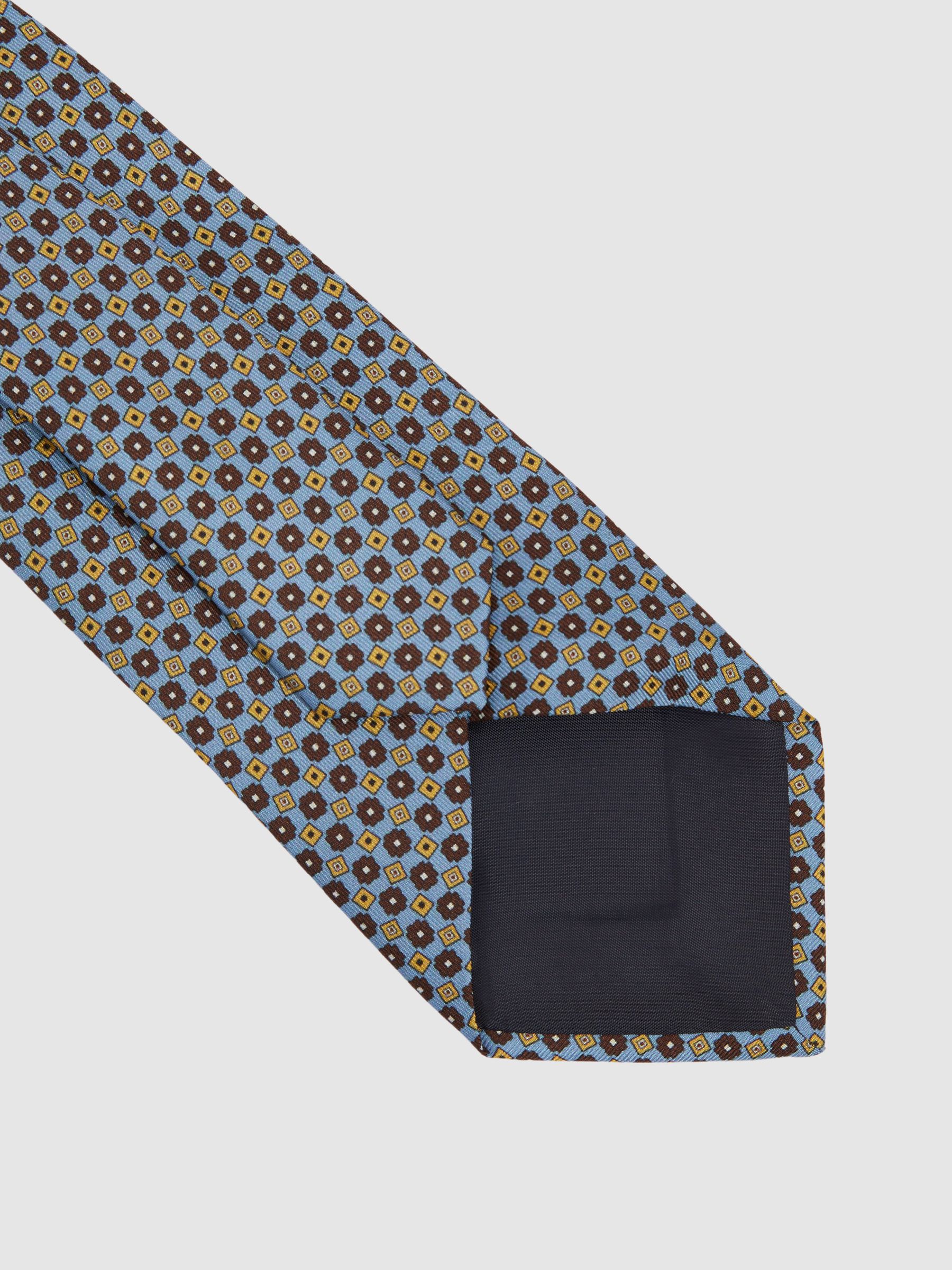 Silk Floral Print Tie in Soft Blue - Image 4 of 5