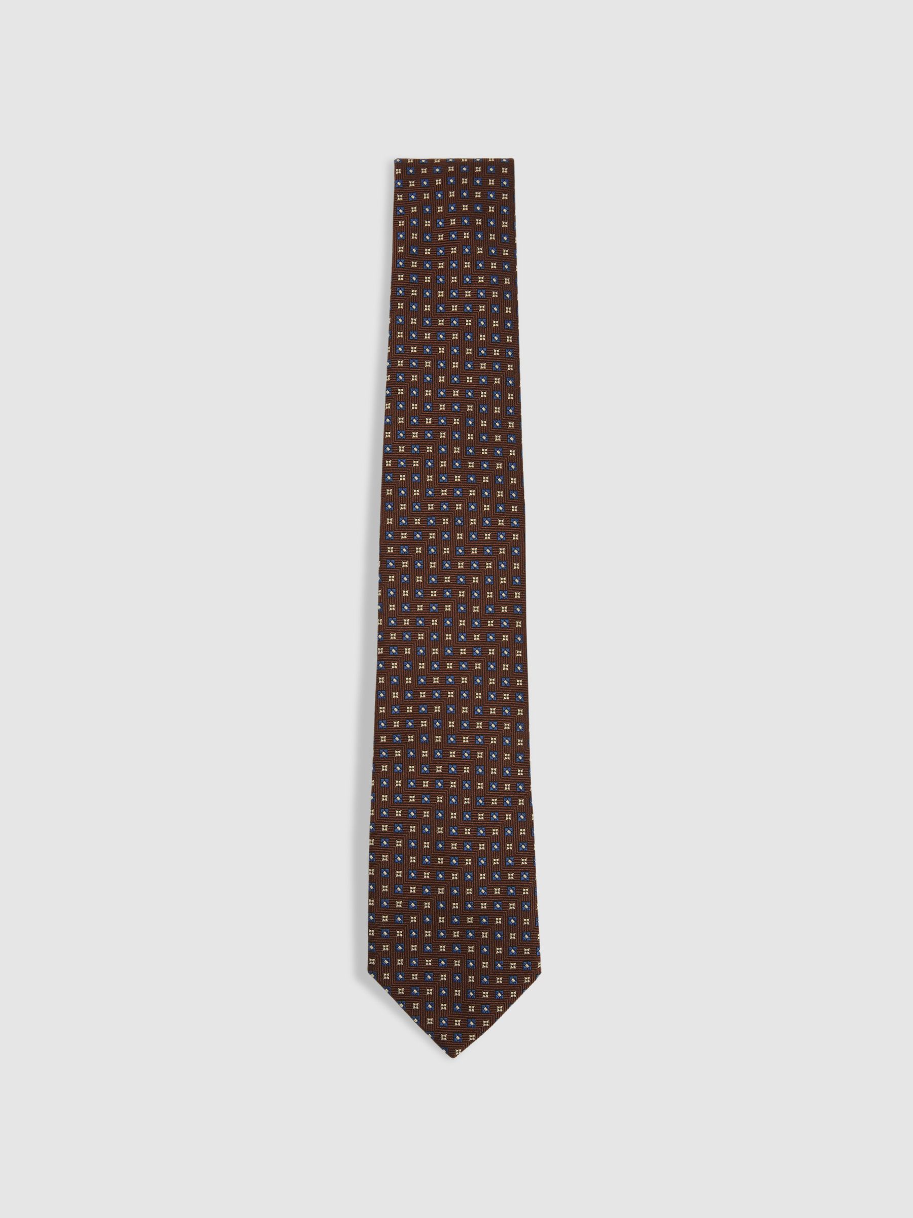 Silk Blend Foulard Floral Tie in Tobacco/Navy - Image 1 of 5
