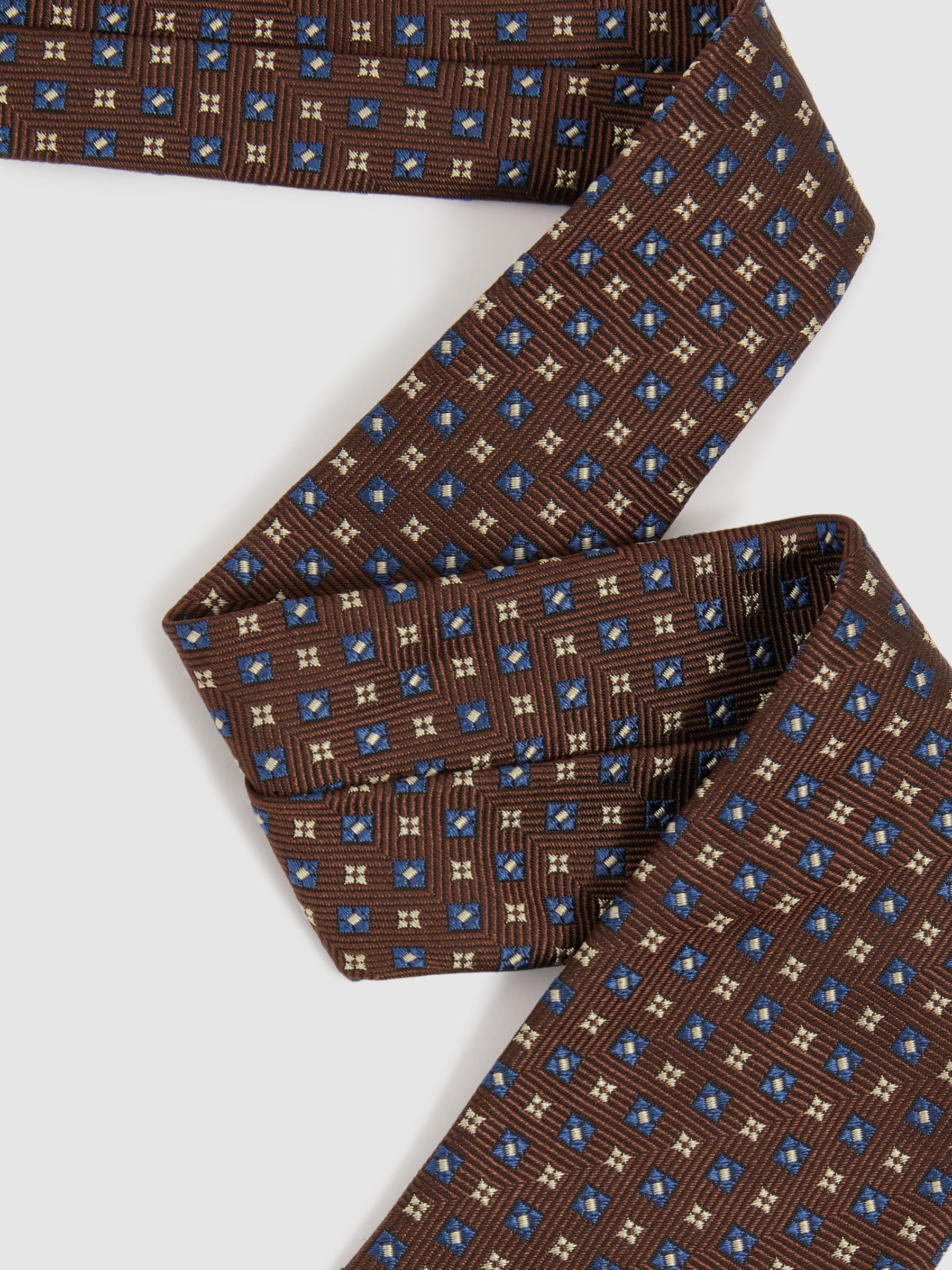 Silk Blend Foulard Floral Tie in Tobacco/Navy - Image 3 of 5