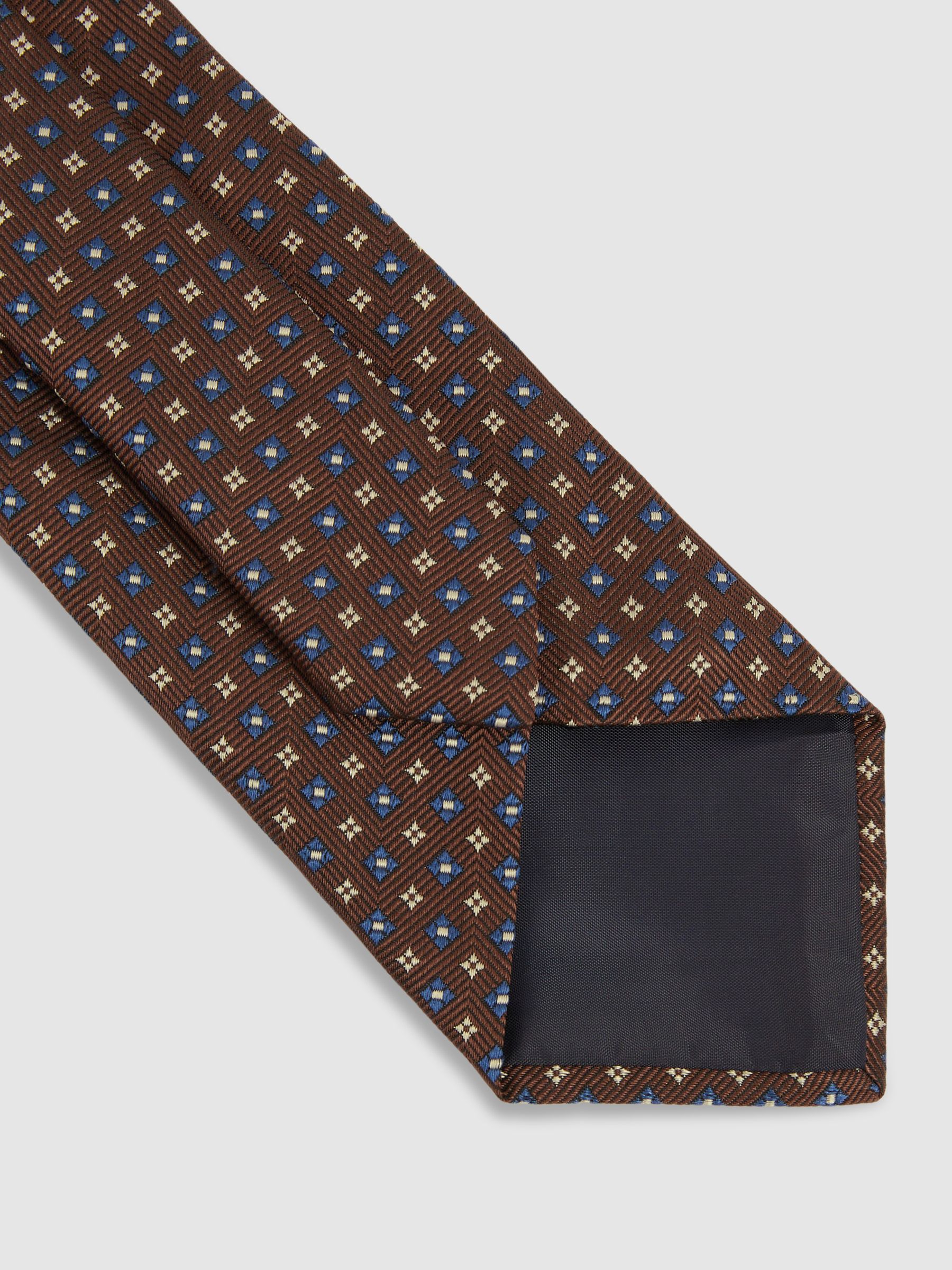 Silk Blend Foulard Floral Tie in Tobacco/Navy - Image 4 of 5