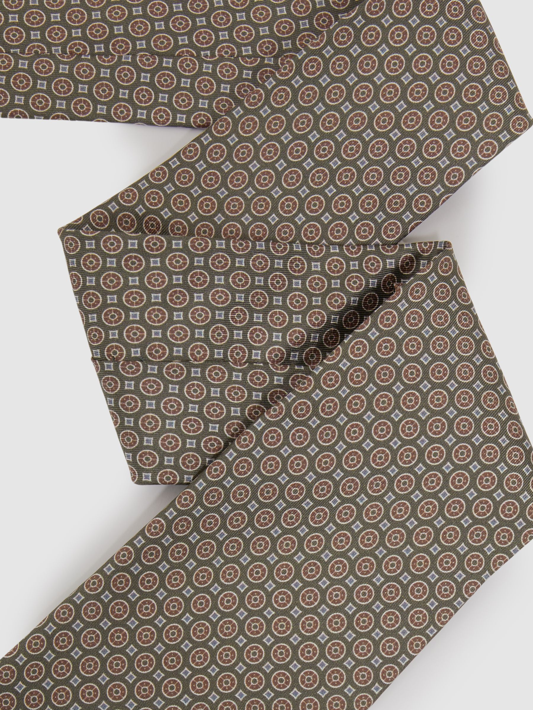 Silk Medallion Print Tie in Olive - Image 3 of 5