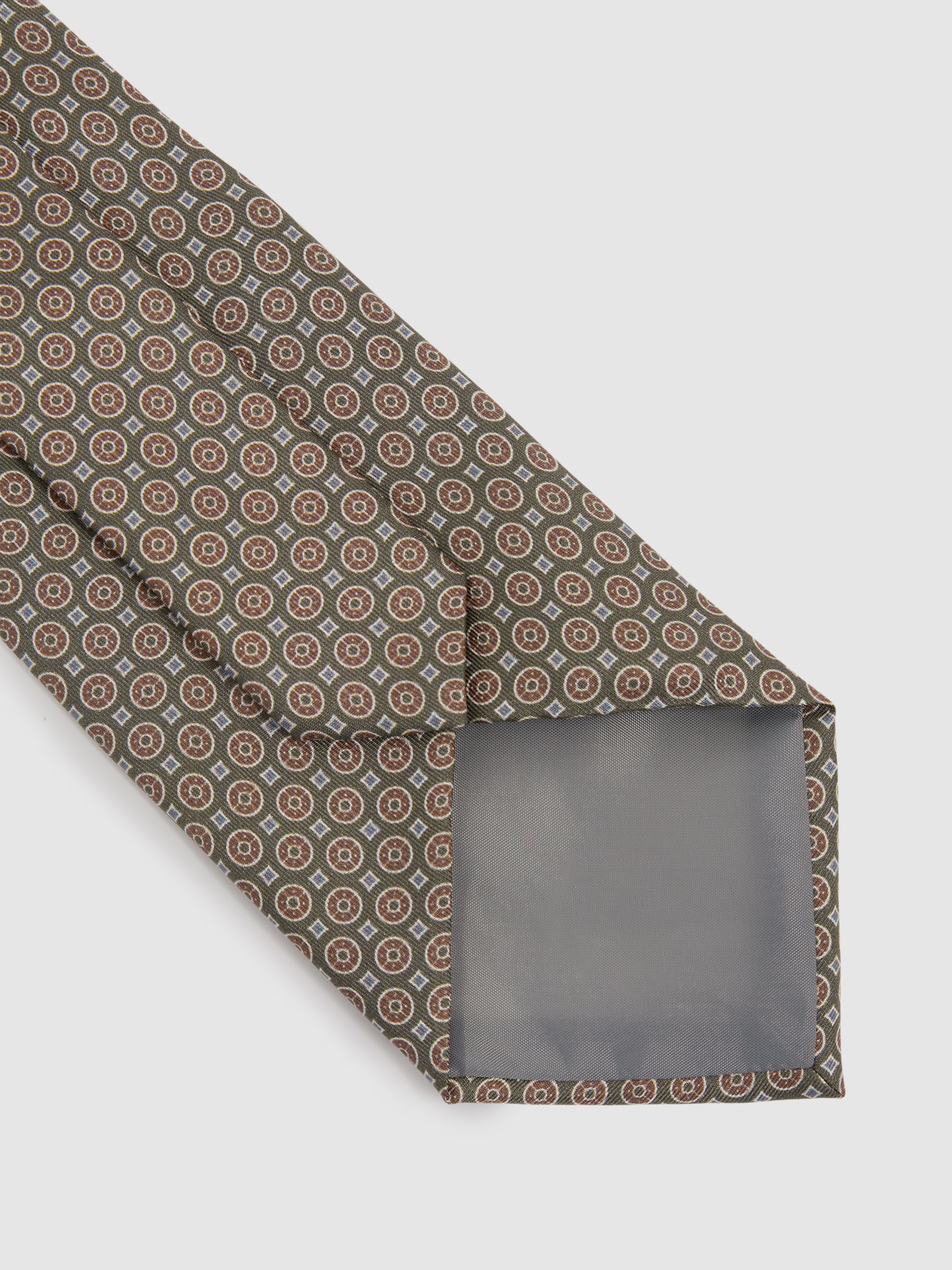 Silk Medallion Print Tie in Olive - Image 4 of 5