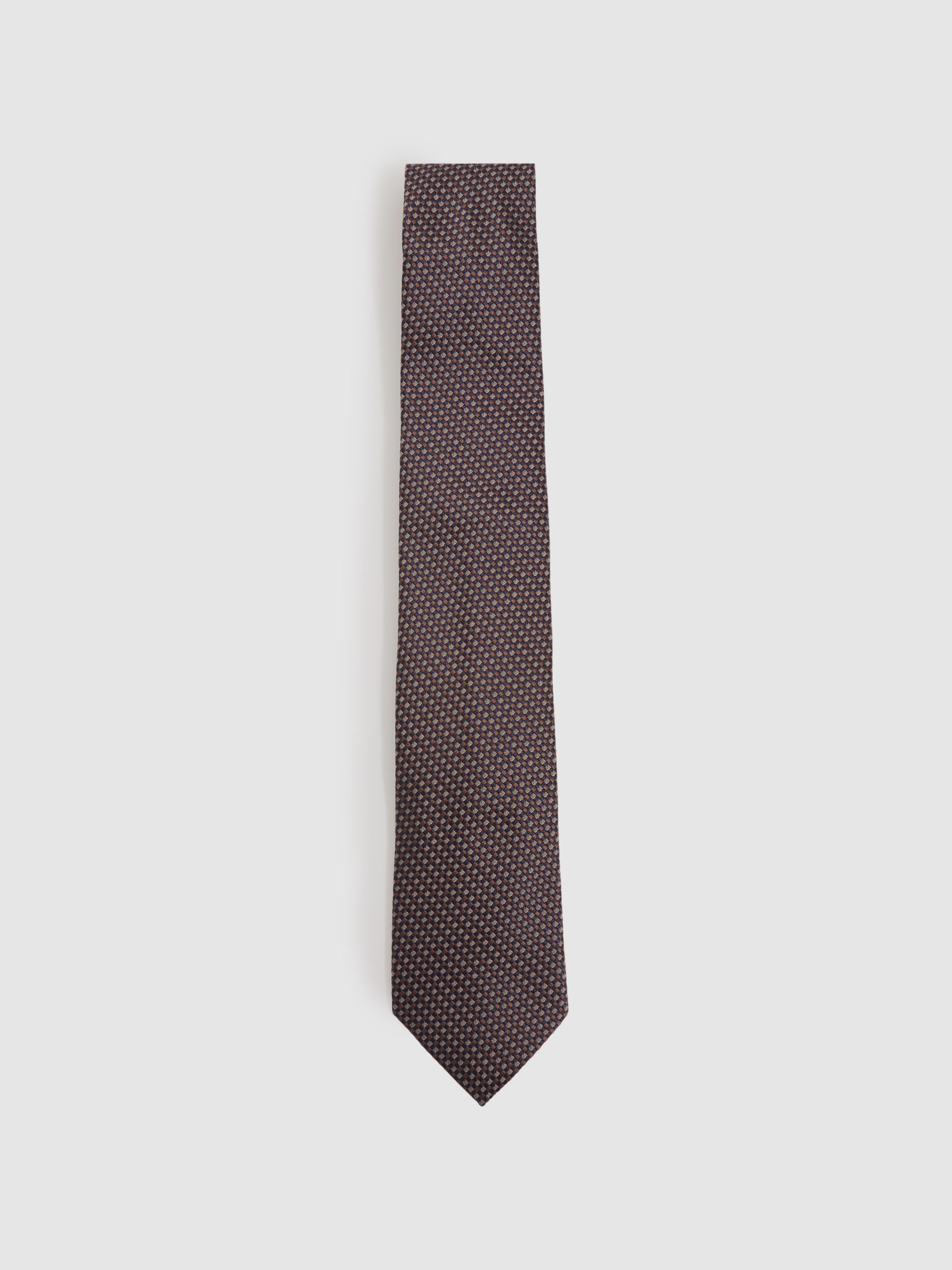 Silk Blend Textured Weave Tie in Dark Brown - Image 1 of 5