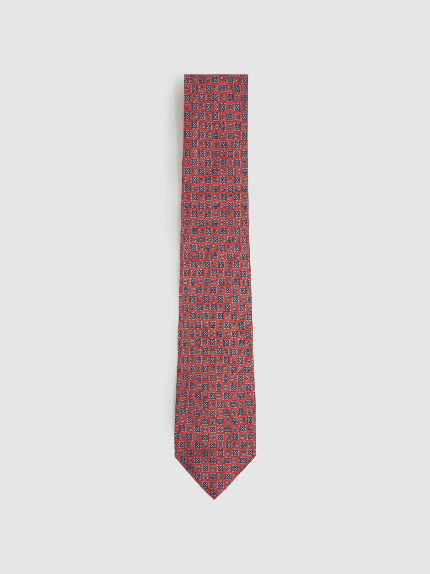 Silk Square Floral Tie in Bright Orange - Image 1 of 5