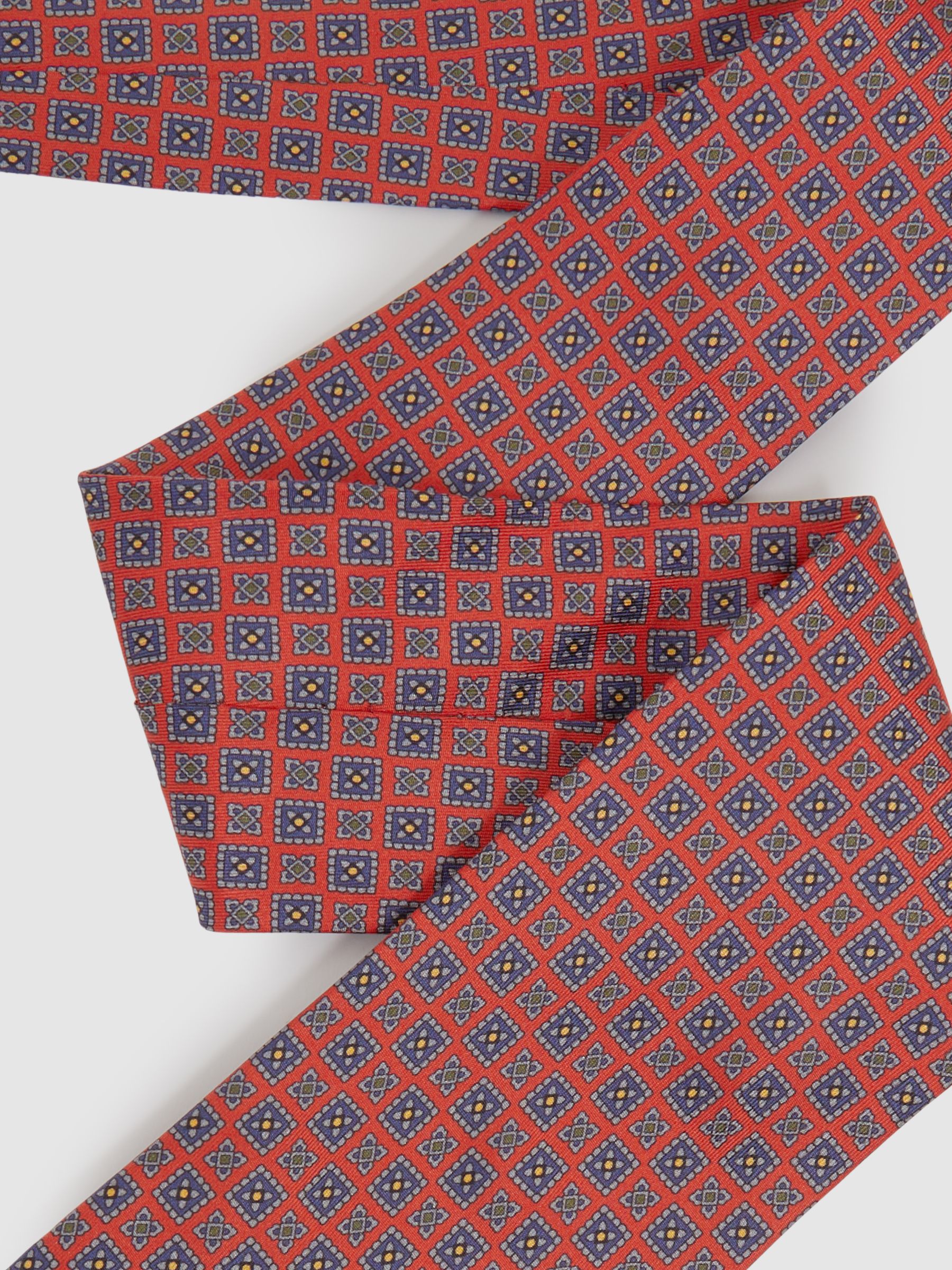 Silk Square Floral Tie in Bright Orange - Image 3 of 5