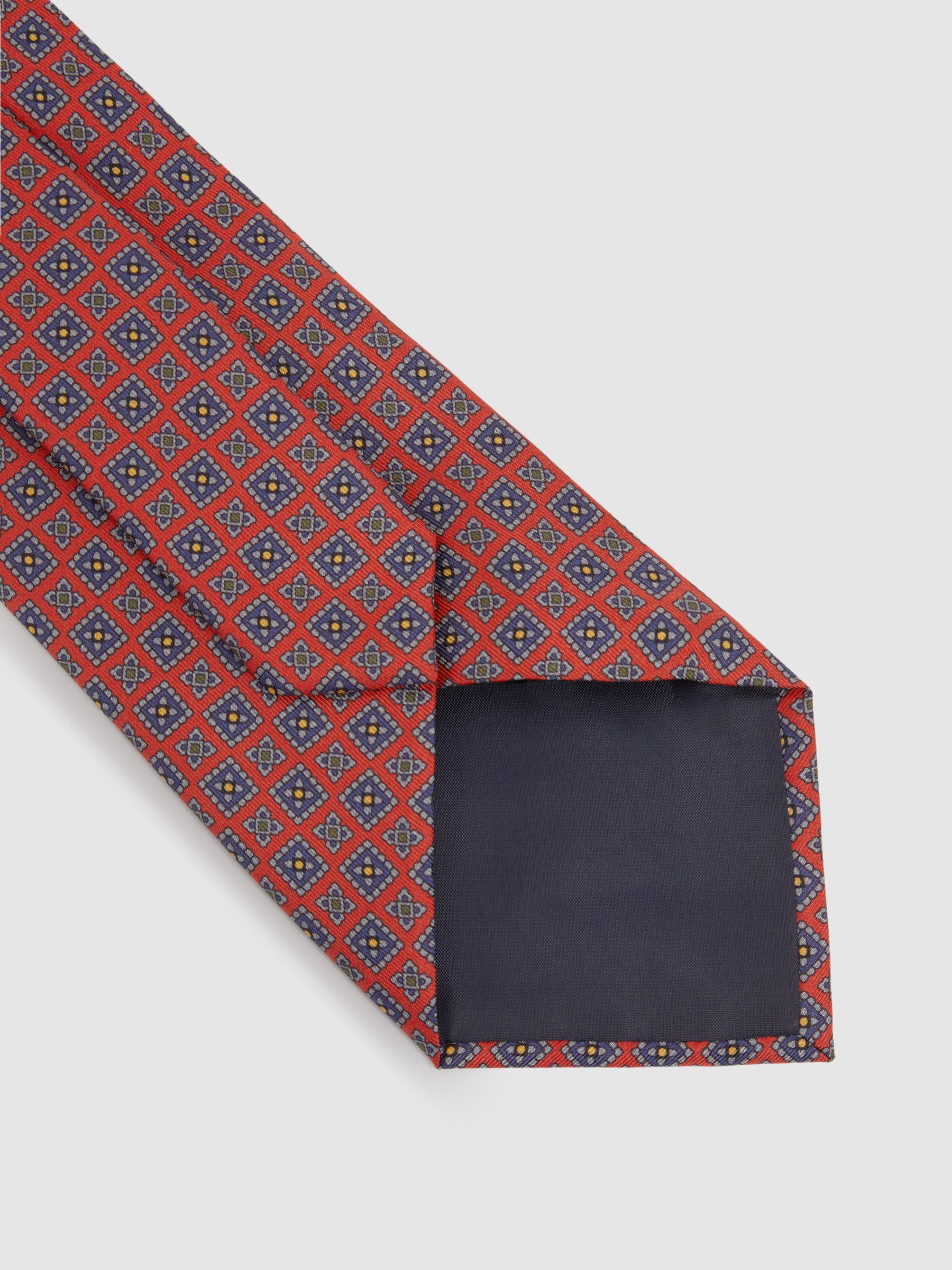 Silk Square Floral Tie in Bright Orange - Image 4 of 5