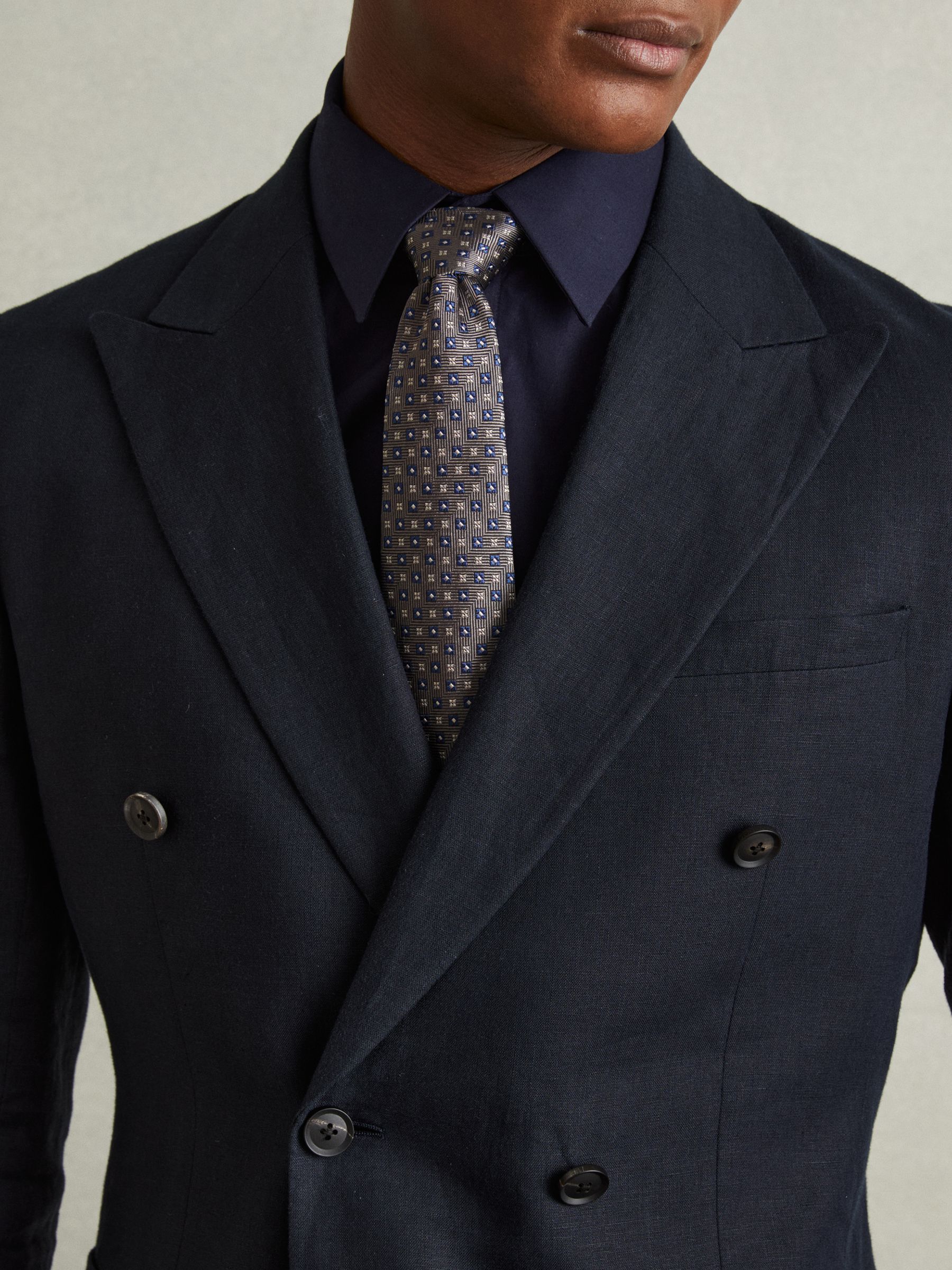Silk Blend Foulard Floral Tie in Charcoal - Image 2 of 5