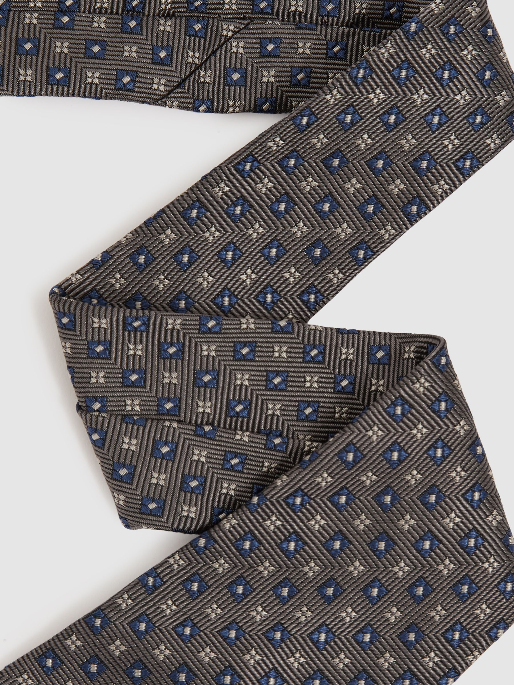 Silk Blend Foulard Floral Tie in Charcoal - Image 3 of 5