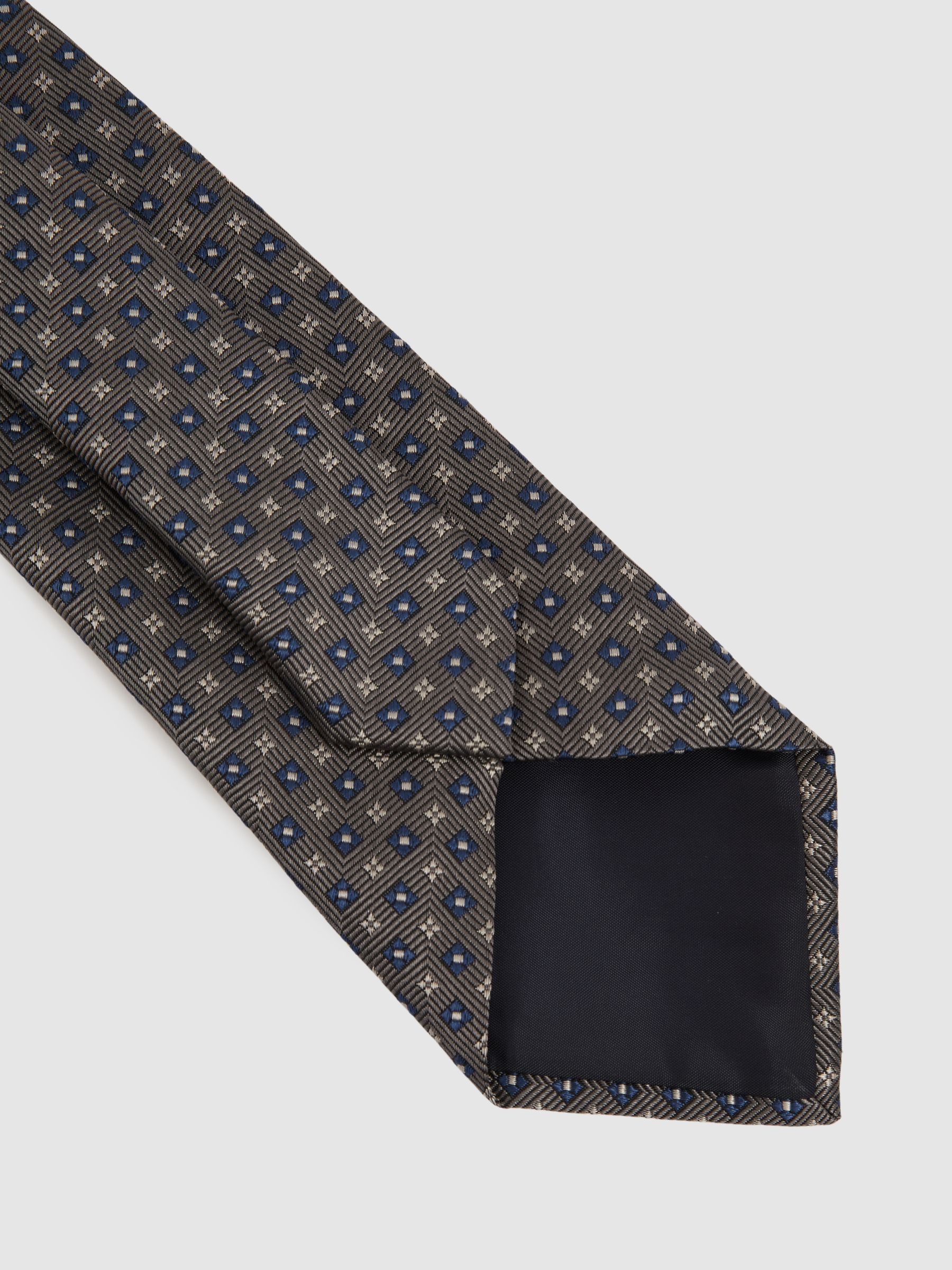 Silk Blend Foulard Floral Tie in Charcoal - Image 4 of 5