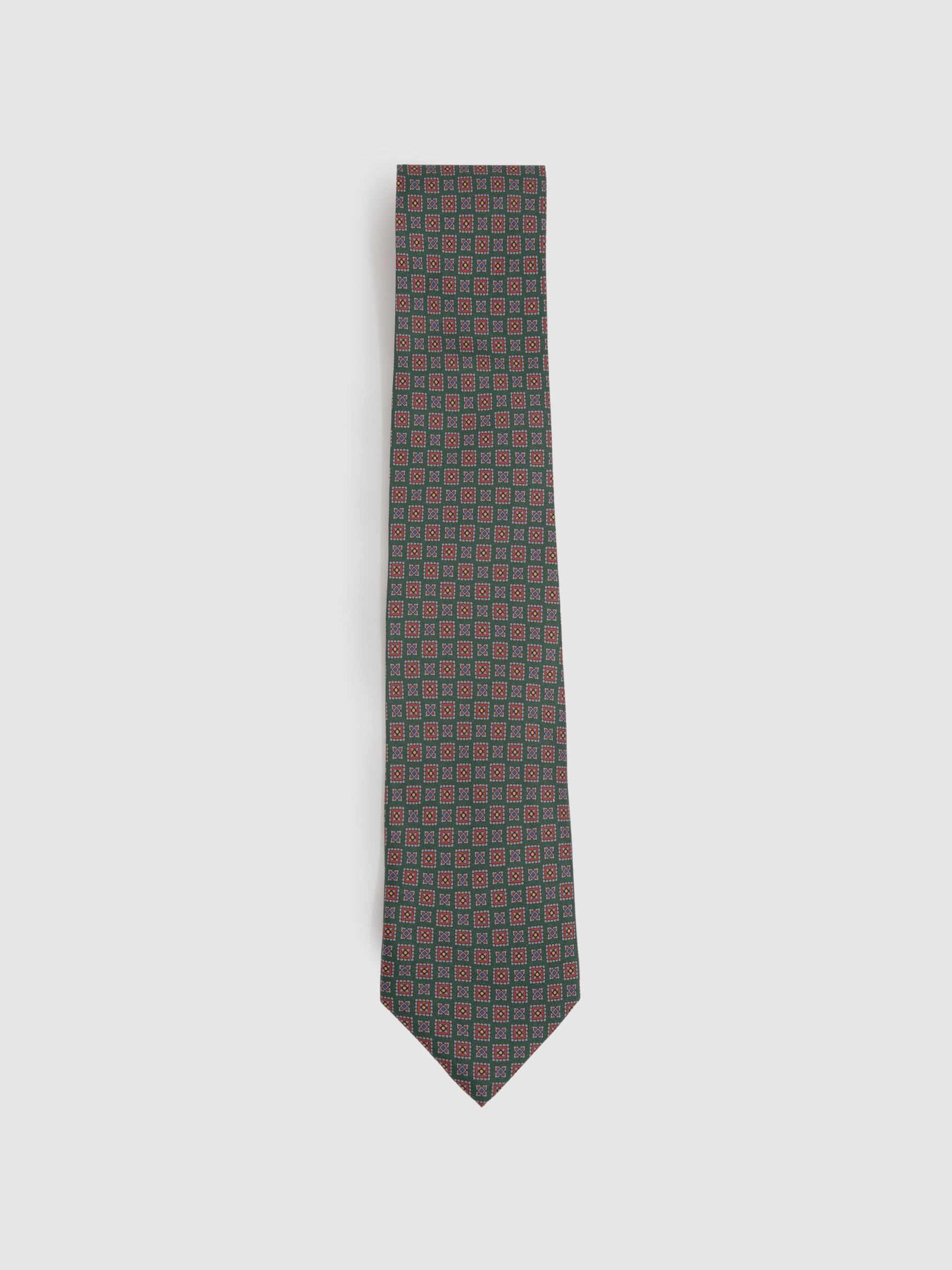 Silk Square Floral Tie in Forest Green - Image 1 of 5