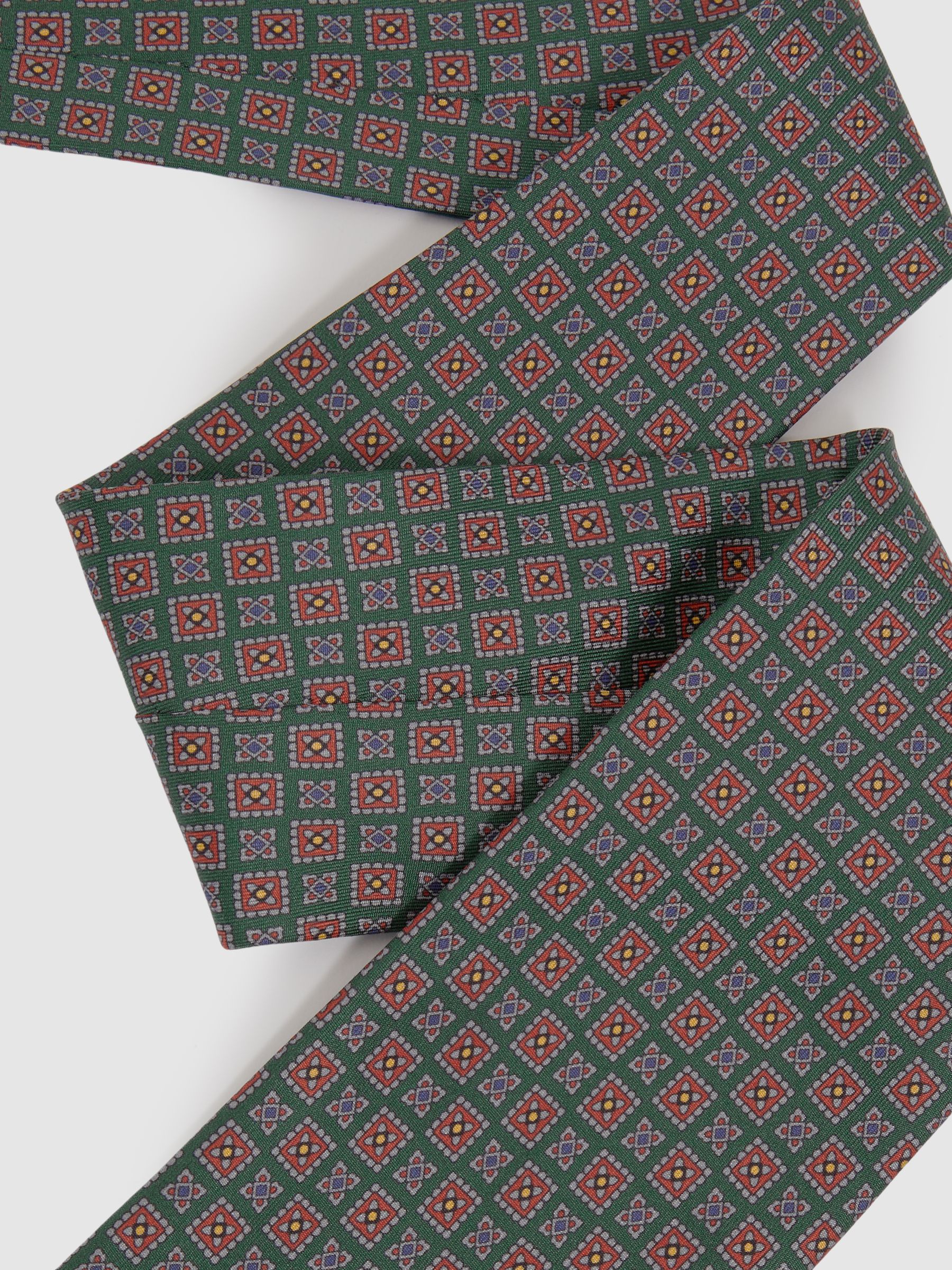Silk Square Floral Tie in Forest Green - Image 3 of 5