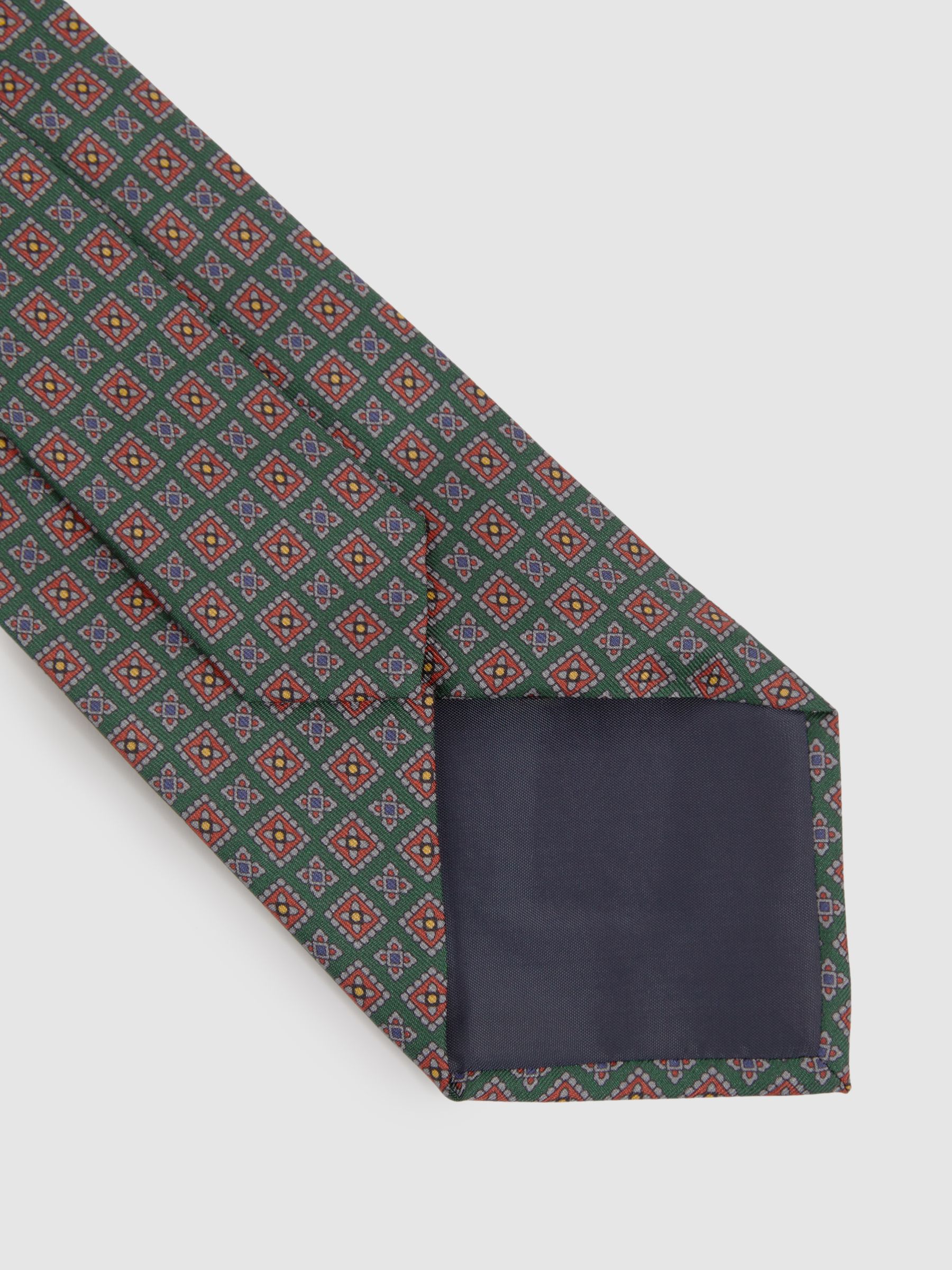 Silk Square Floral Tie in Forest Green - Image 4 of 5