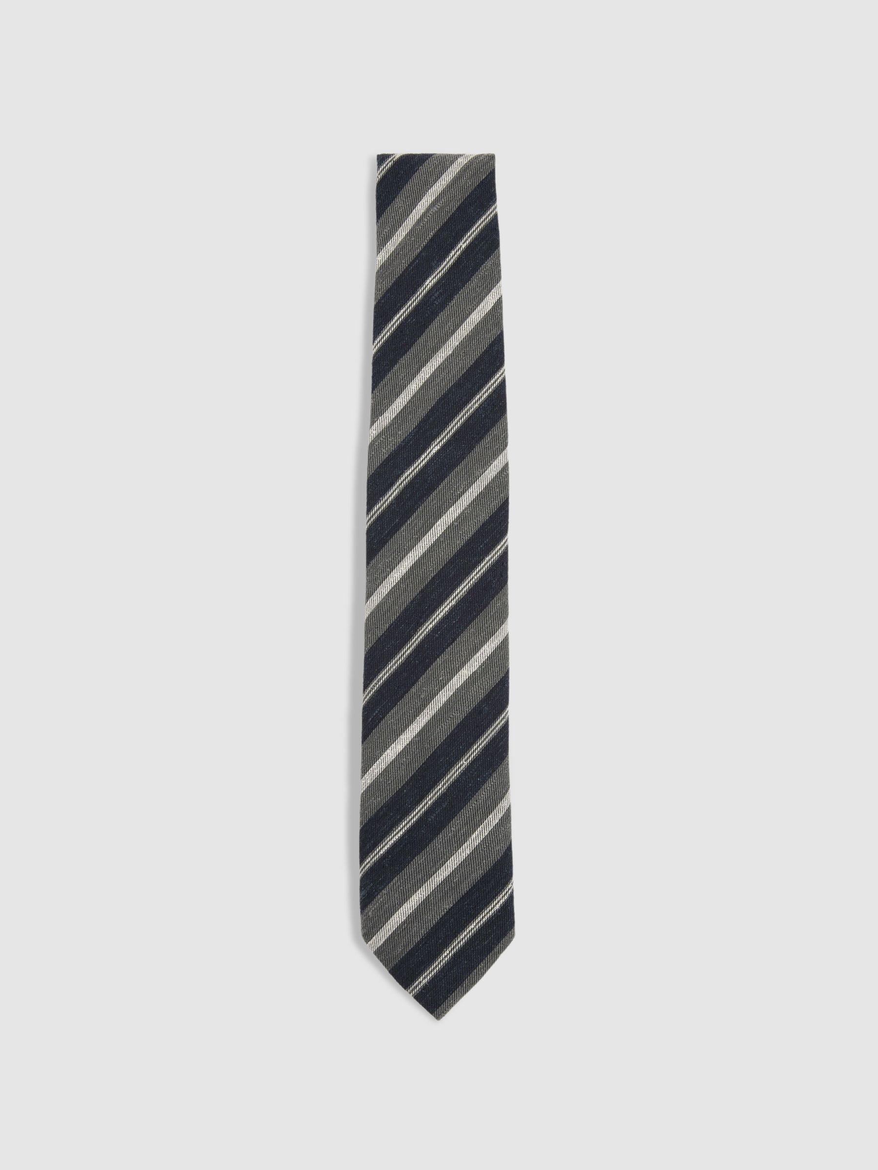 Verona Navy/Charcoal Textured Stripe Silk Blend Tie - Image 1 of 5