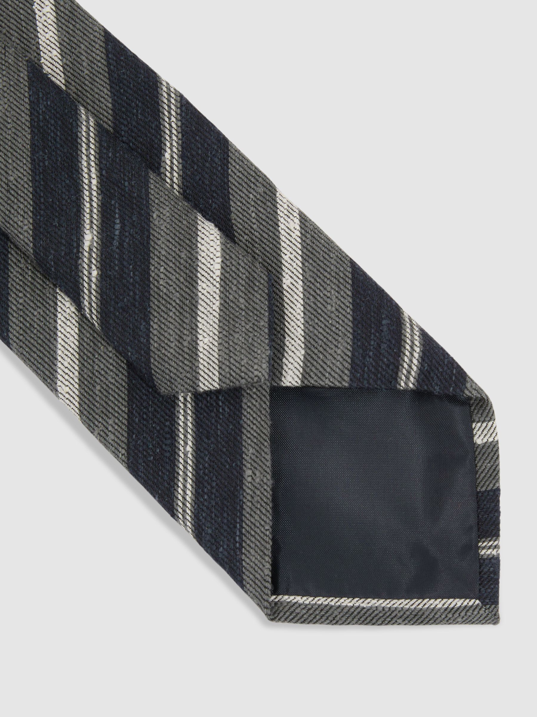 Verona Navy/Charcoal Textured Stripe Silk Blend Tie - Image 4 of 5
