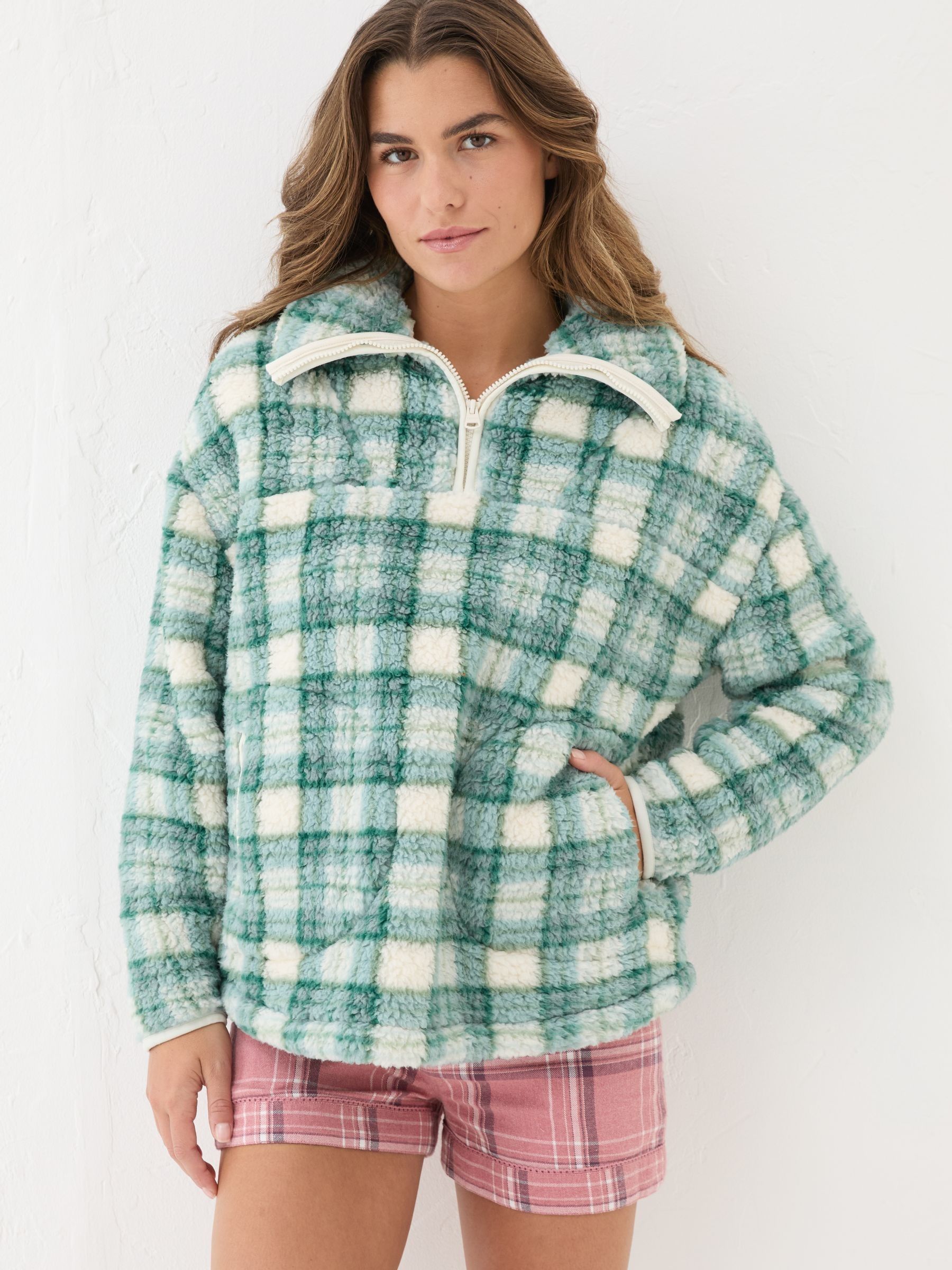 Borg Green Check Half Zip Fleece - Image 2 of 9
