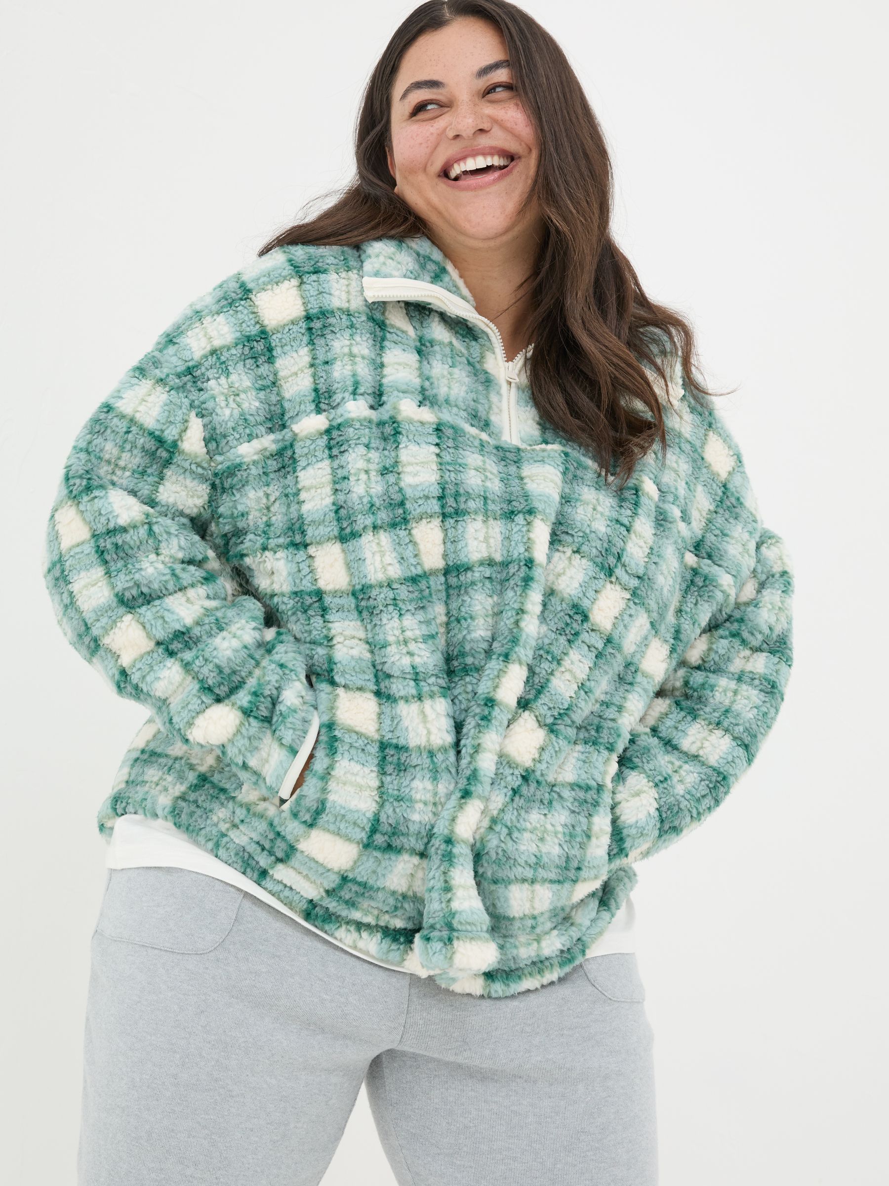 Borg Green Check Half Zip Fleece - Image 6 of 9