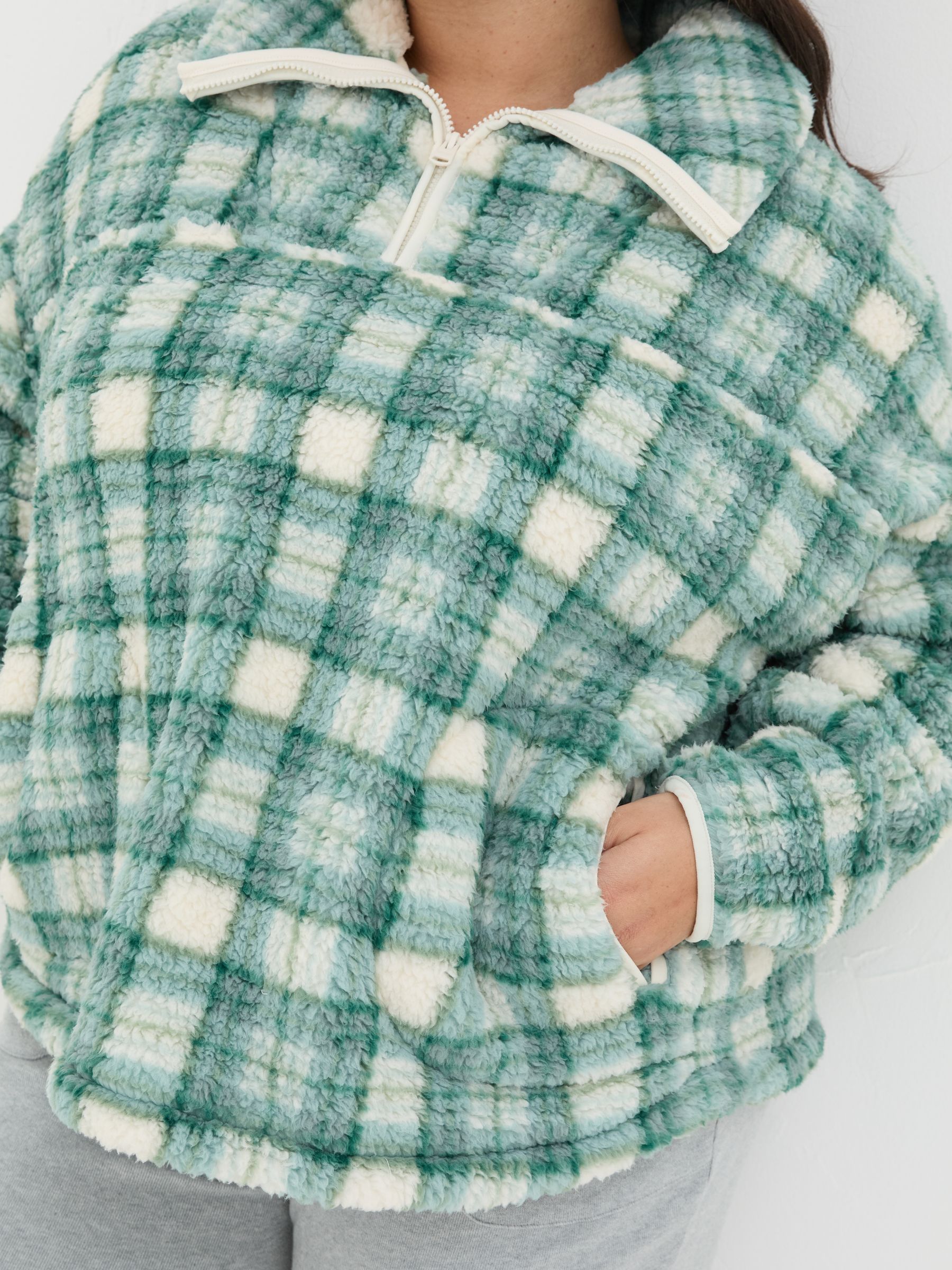 Borg Green Check Half Zip Fleece - Image 7 of 9