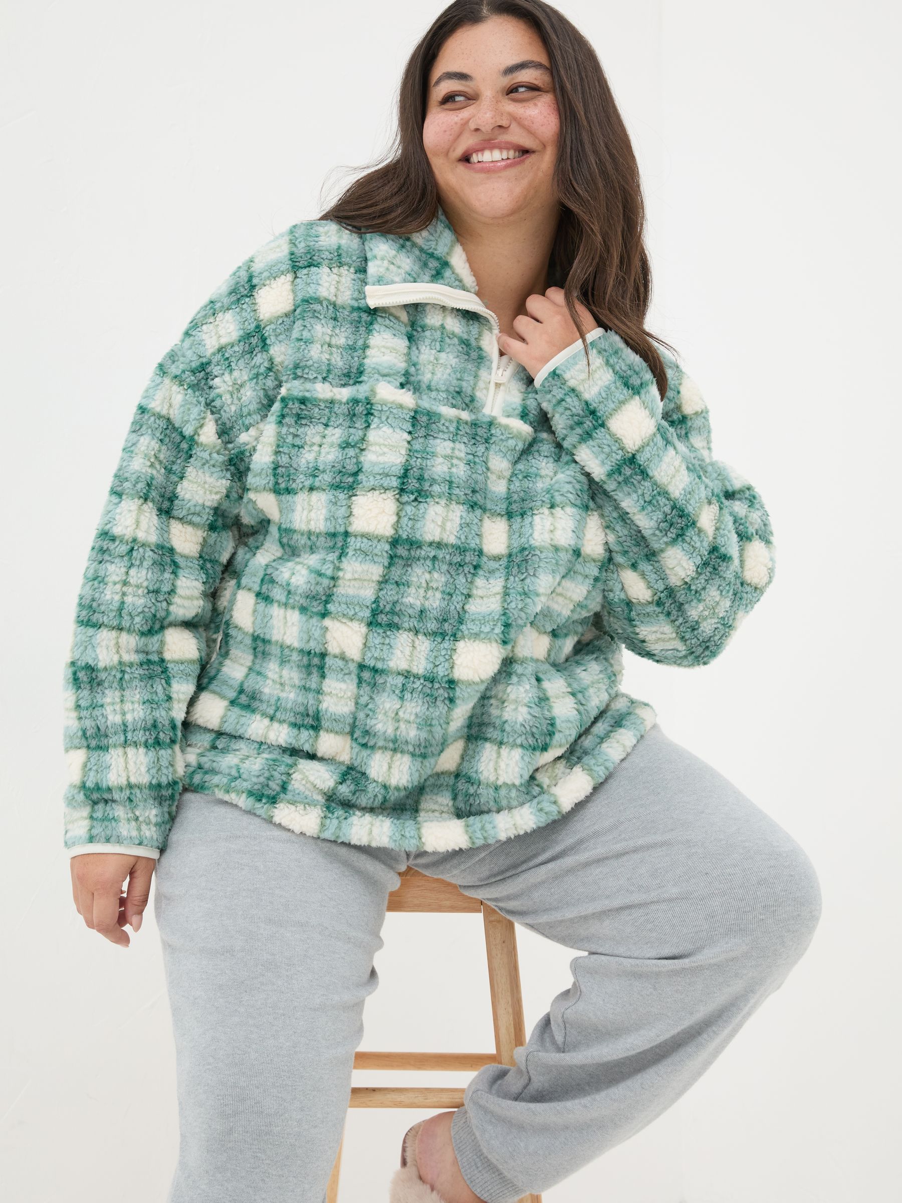 Borg Green Check Half Zip Fleece - Image 8 of 9