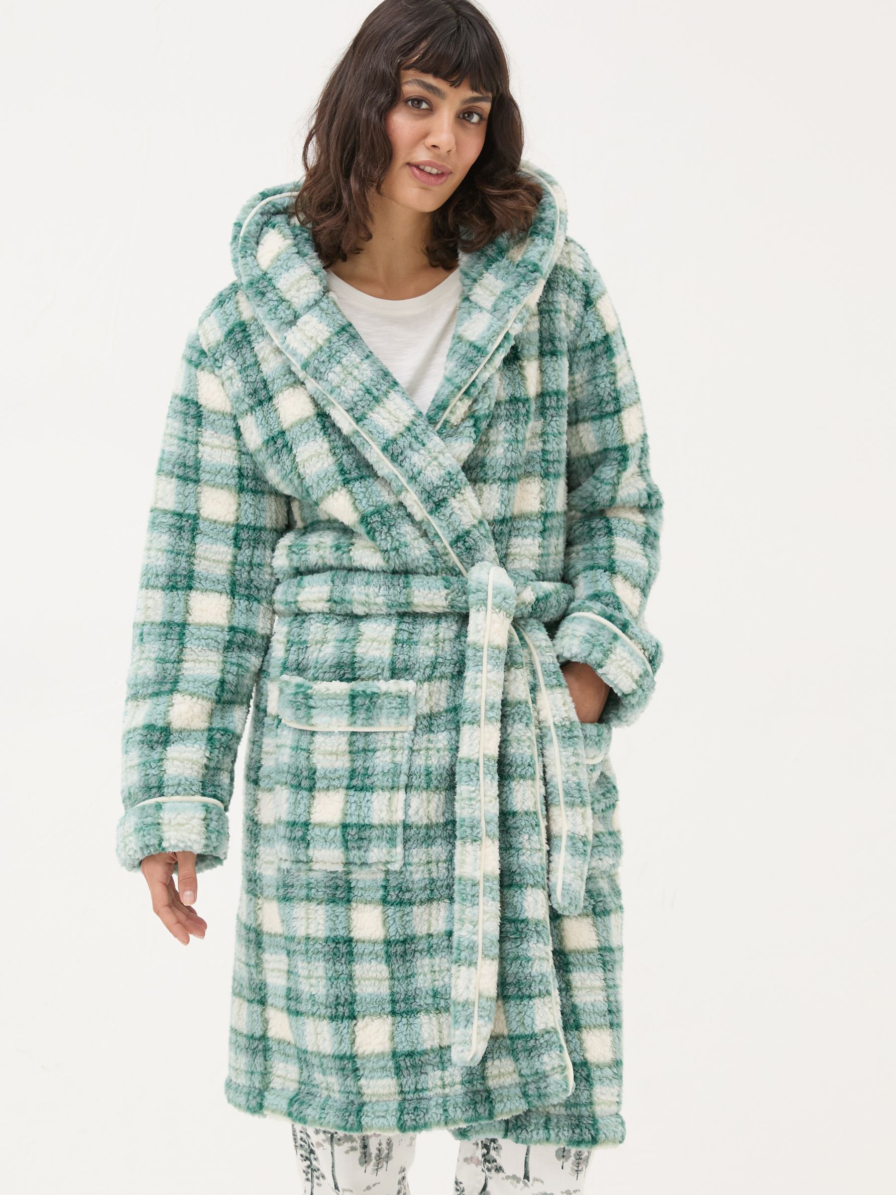 Borg Green Check Dressing Gown - Image 1 of 6