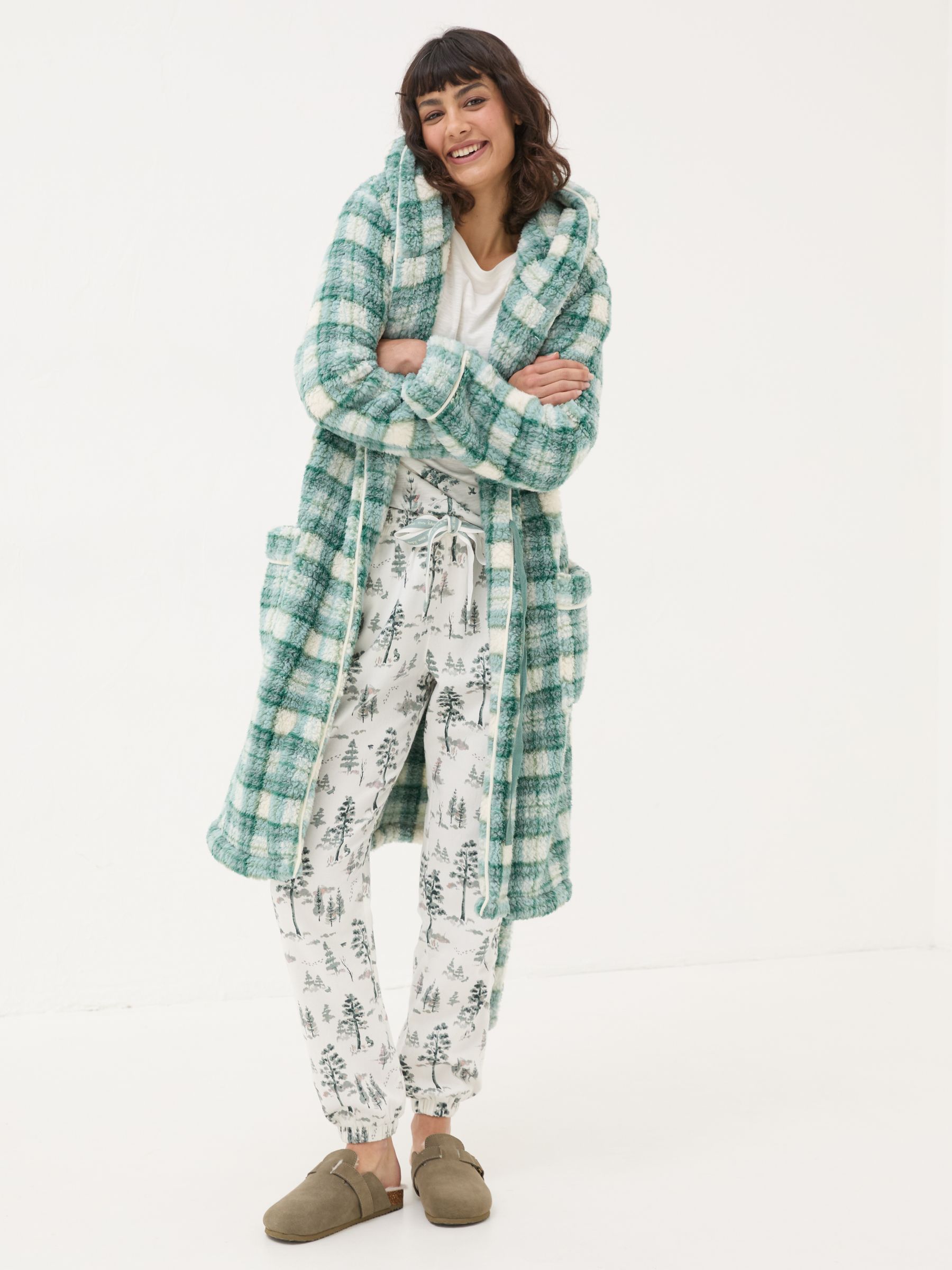 Borg Green Check Dressing Gown - Image 3 of 6
