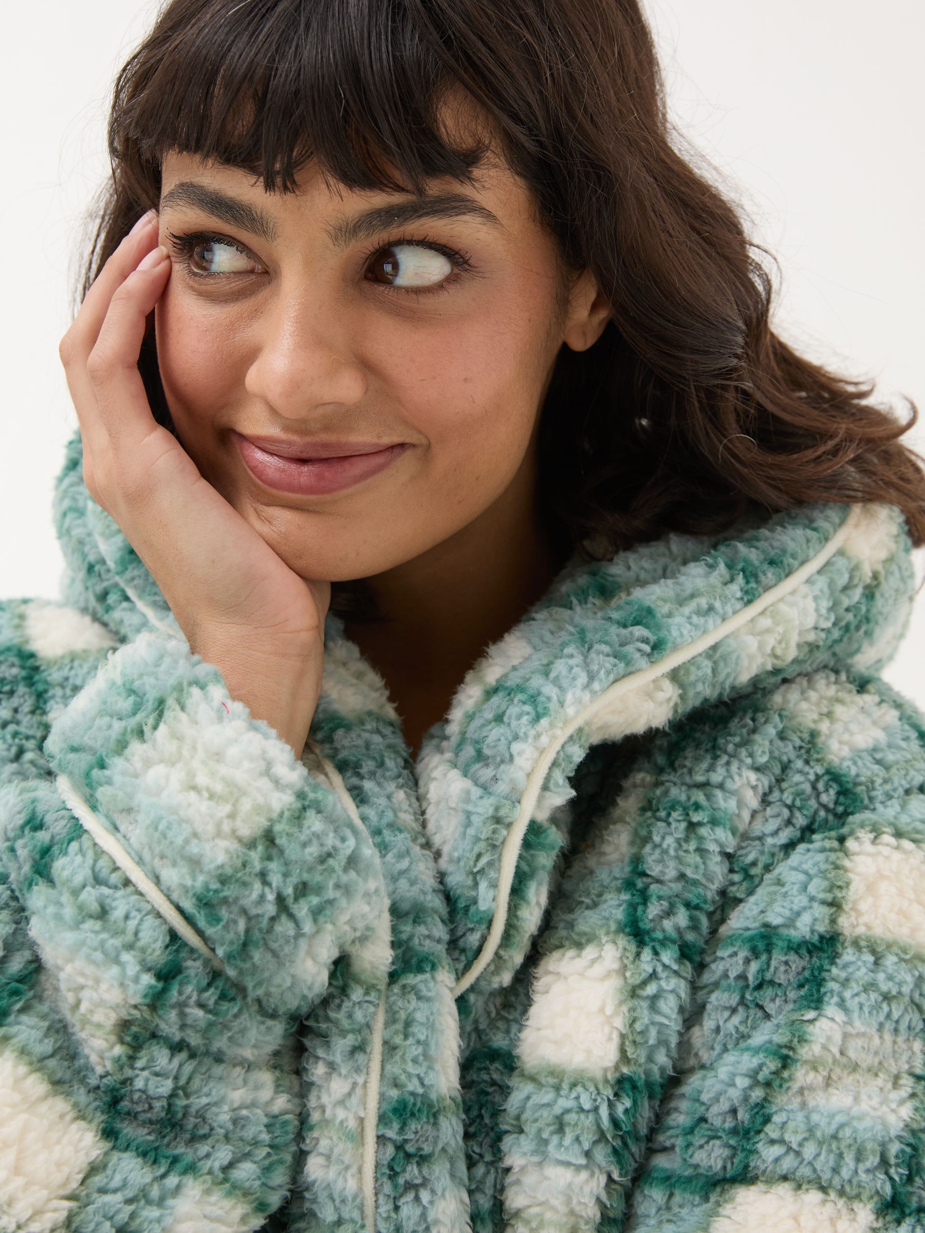 Borg Green Check Dressing Gown - Image 4 of 6