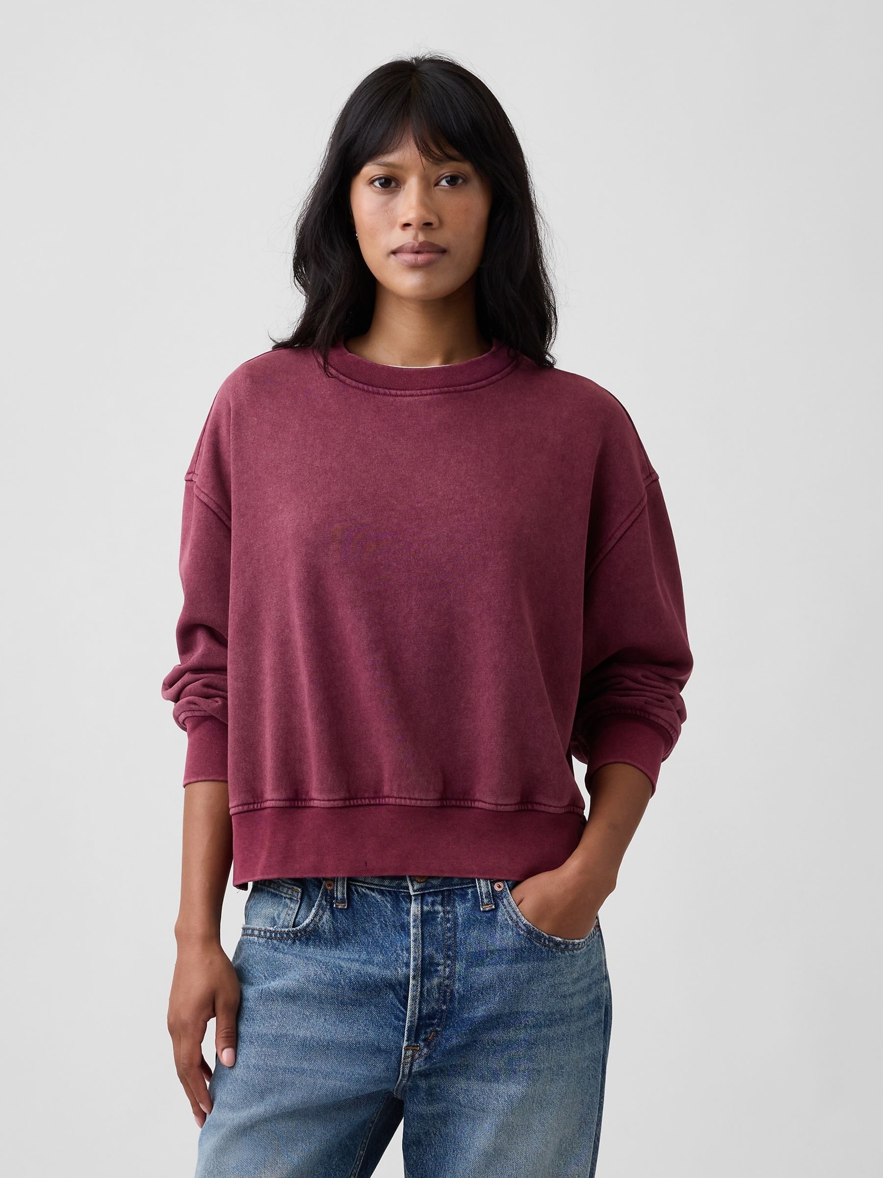 Brown Vintage Soft Oversized Split-Hem Sweatshirt - Image 1 of 4
