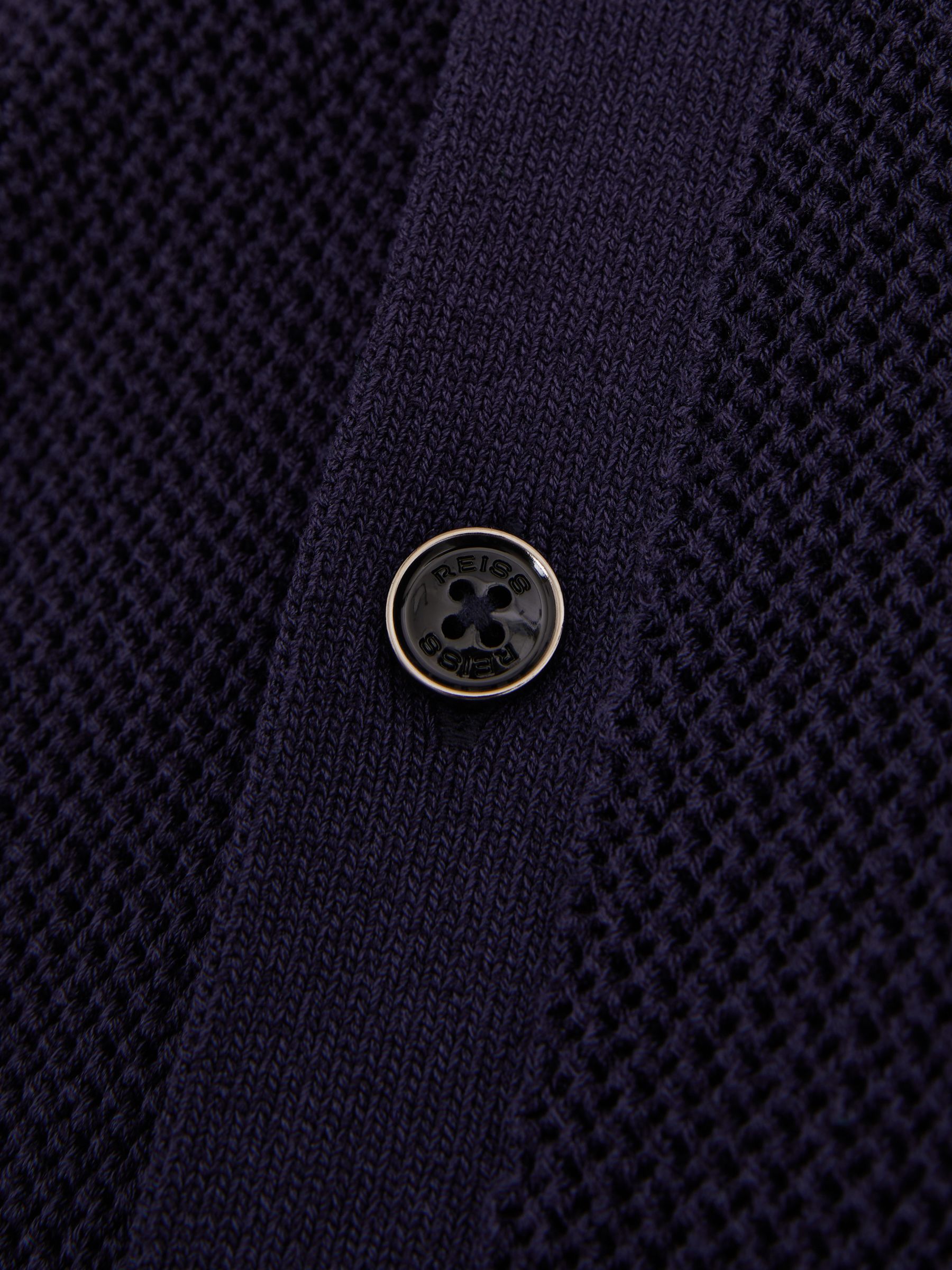 Reiss | Ché Knitted Contrast Stripe Cuban Collar Shirt in Navy/Camel - Image 4 of 5