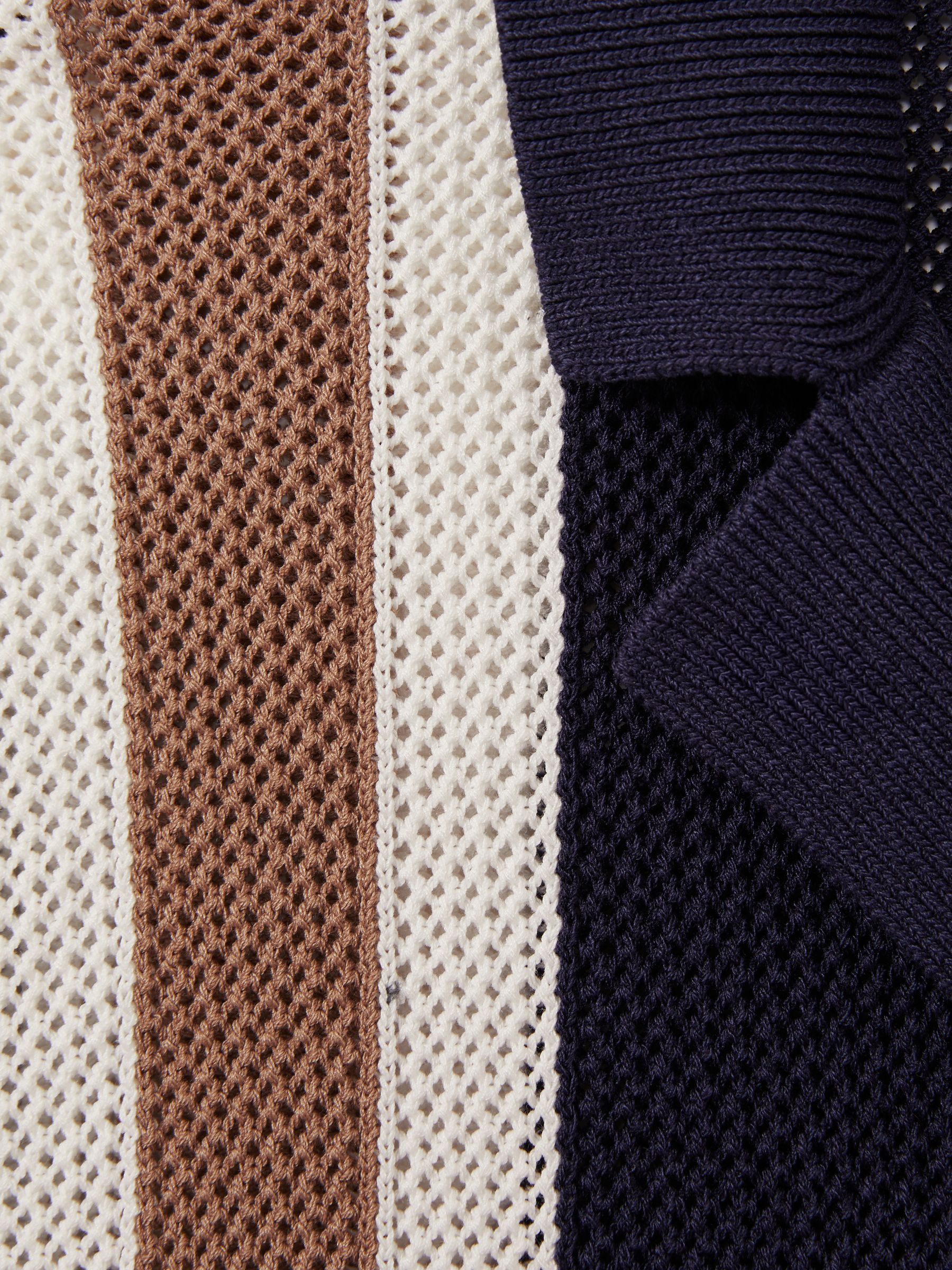 Reiss | Ché Knitted Contrast Stripe Cuban Collar Shirt in Navy/Camel - Image 5 of 5