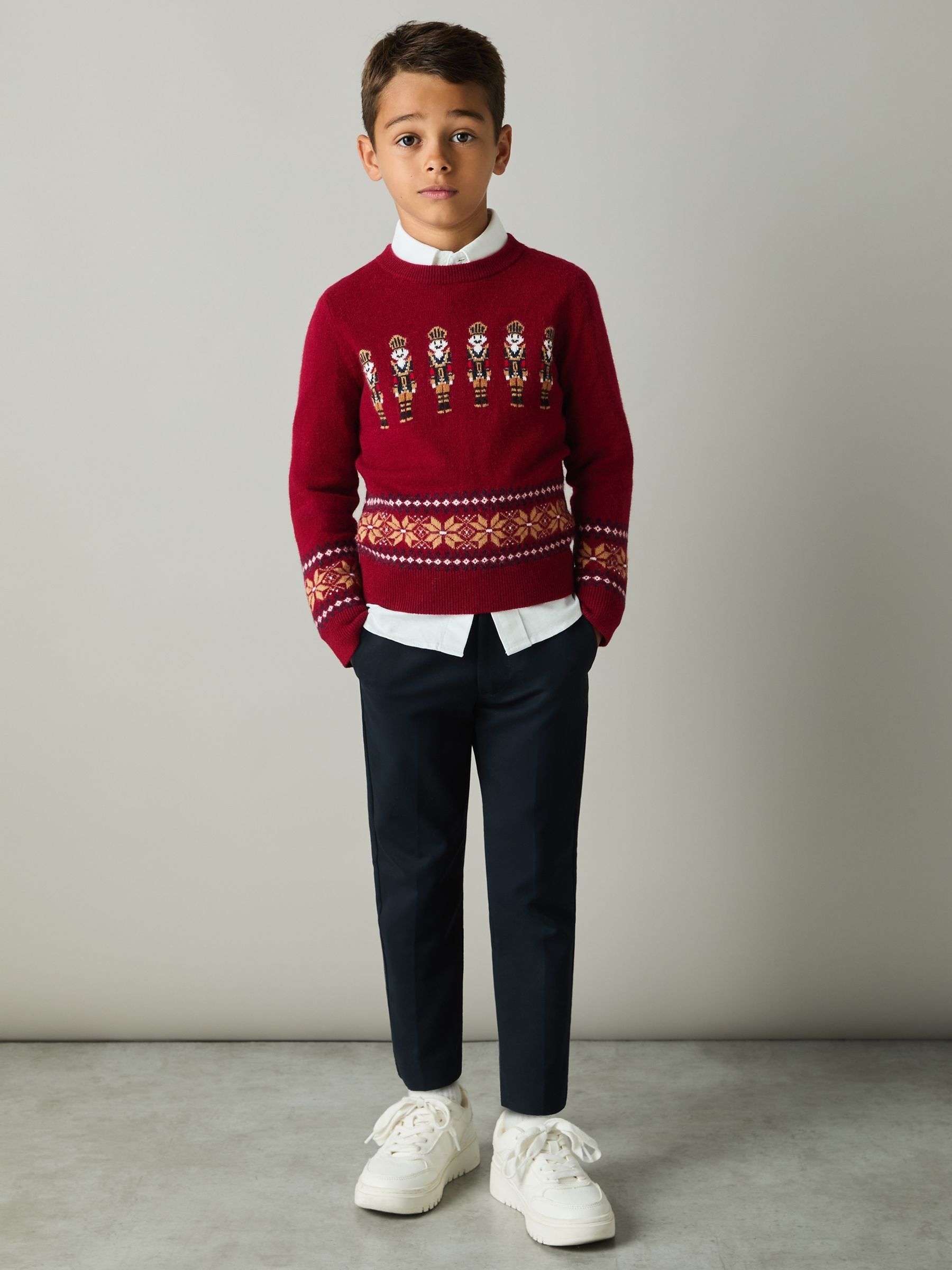 9-13 yrs Nutcracker-Intarsia Jumper with Wool and Alpaca in Red - Image 3 of 4