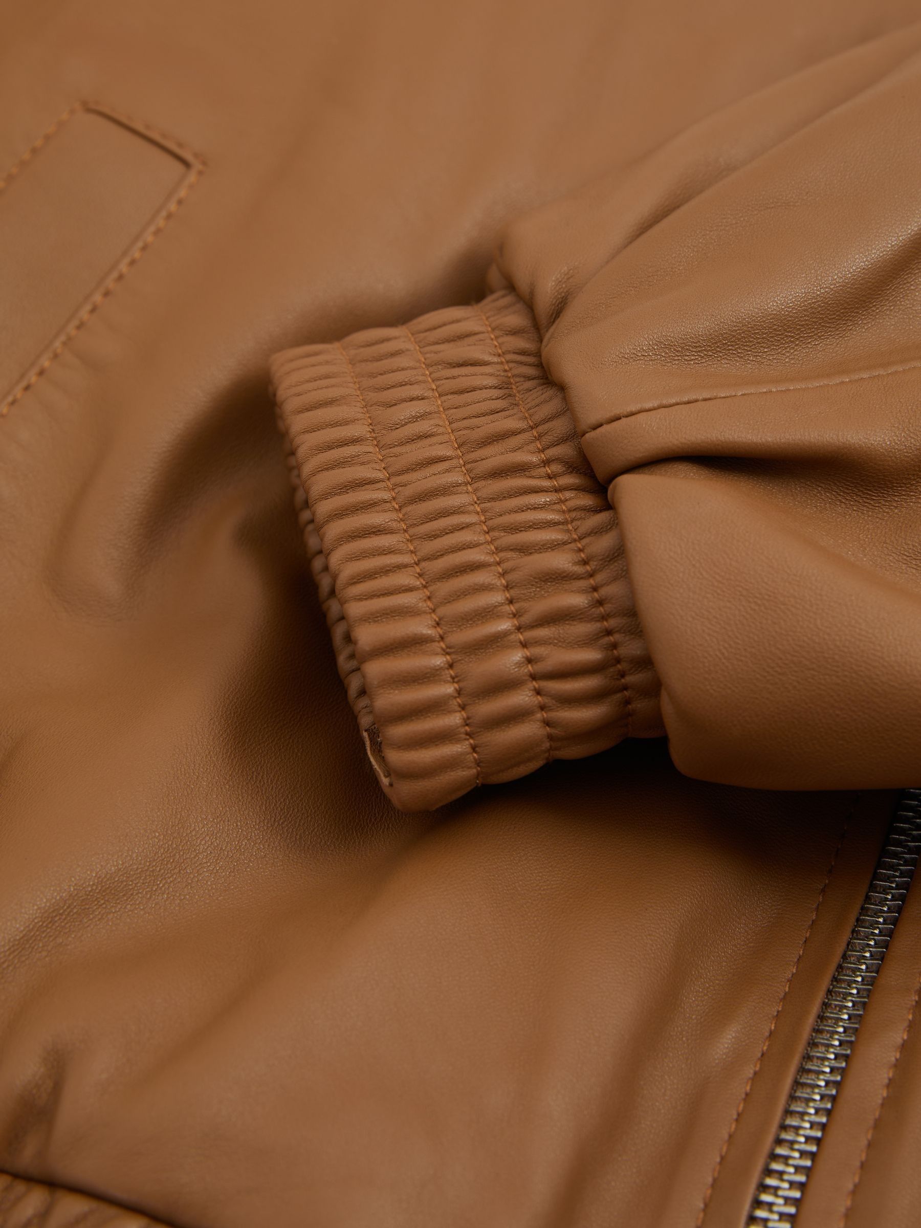 Atelier Leather Latched-Collar Bomber Jacket in Tan - Image 6 of 6
