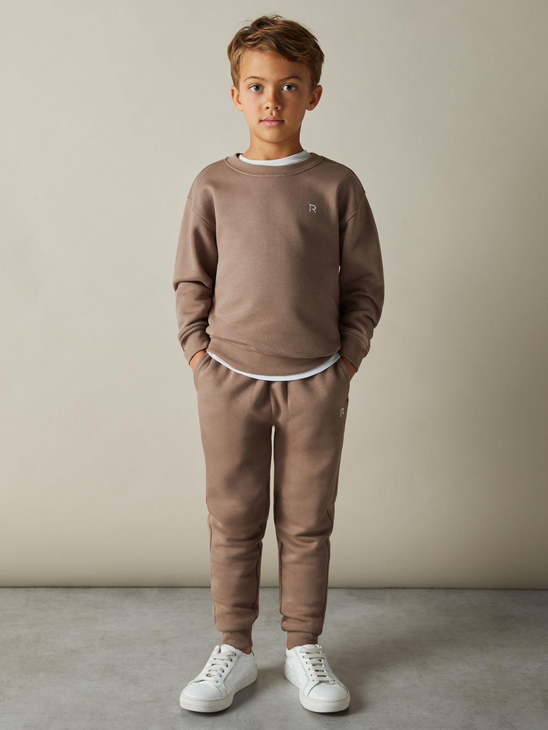3-9 yrs Cotton-Blend Sweatshirt and Joggers Set in Taupe - Image 1 of 3