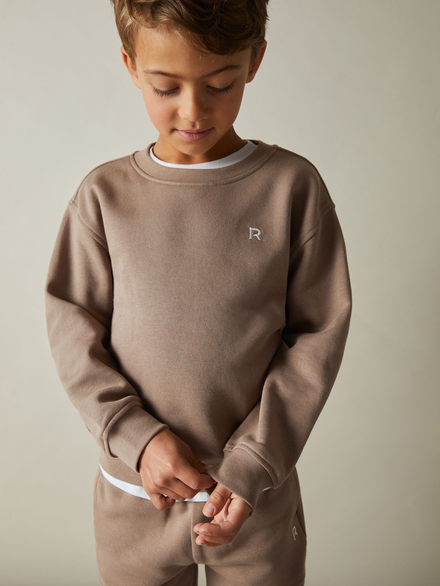 3-9 yrs Cotton-Blend Sweatshirt and Joggers Set in Taupe - Image 2 of 3