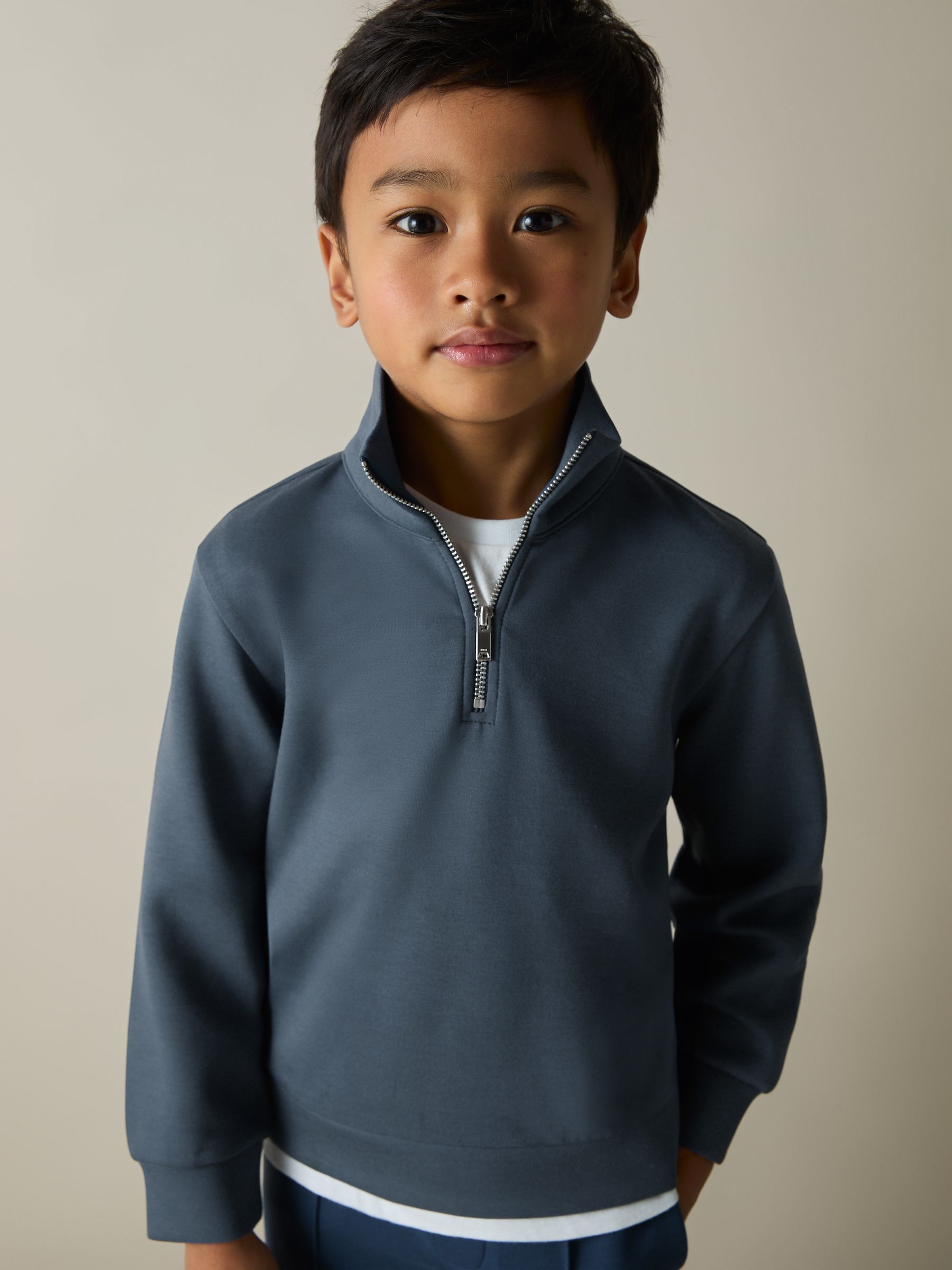 3-9 yrs Interlock-Jersey Half-Zip Sweatshirt in Dark Diesel Blue - Image 2 of 4