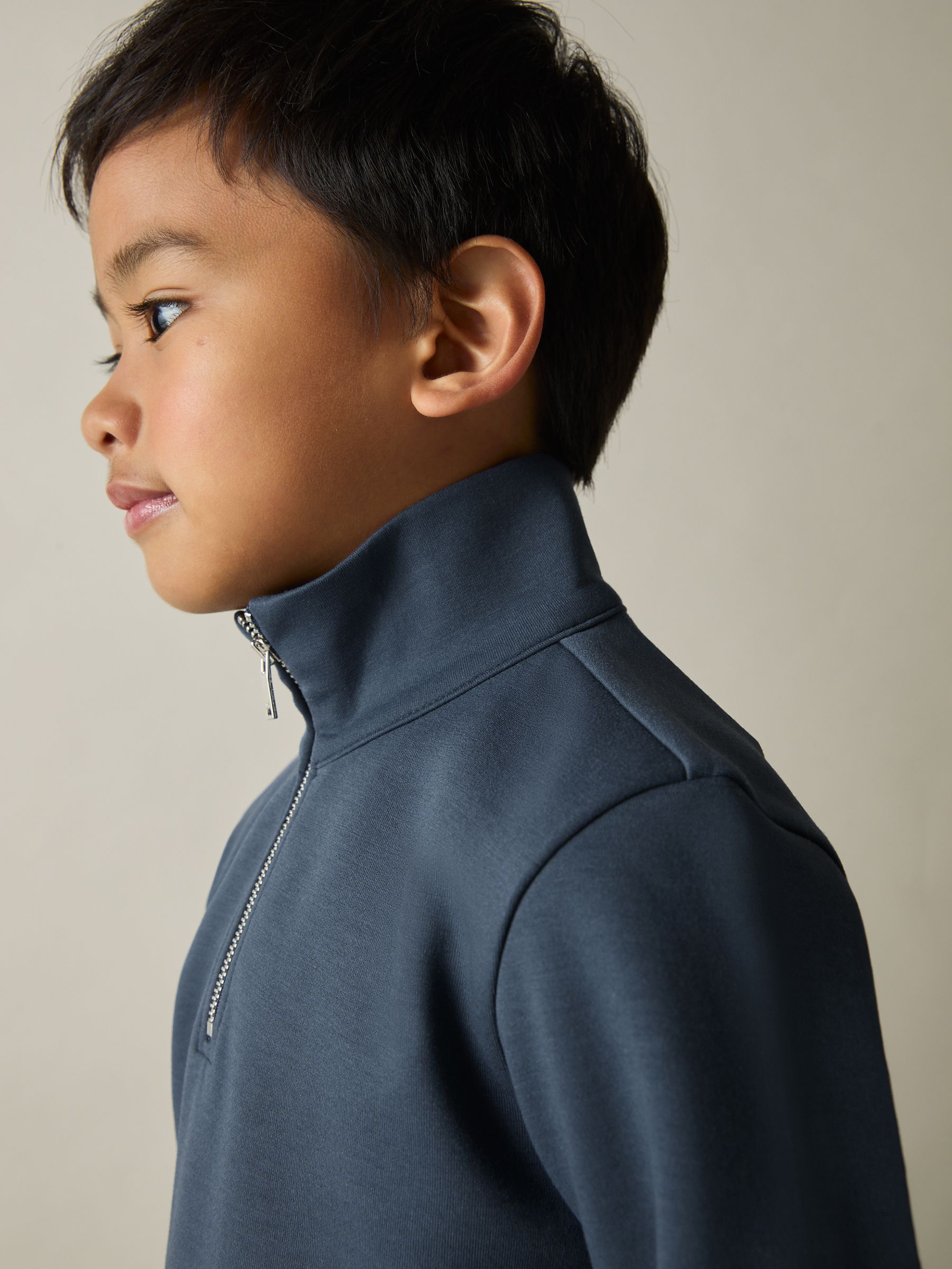 3-9 yrs Interlock-Jersey Half-Zip Sweatshirt in Dark Diesel Blue - Image 3 of 4