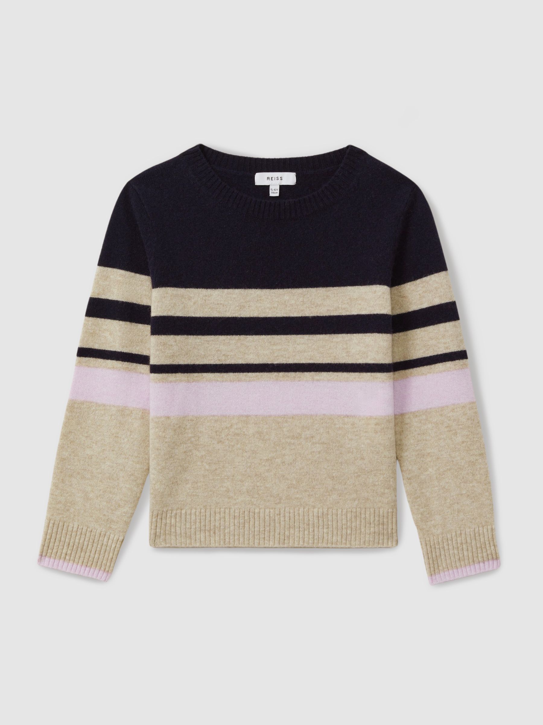 13-14 yrs Wool Blend Striped Crew Neck Jumper in Navy - Image 1 of 4