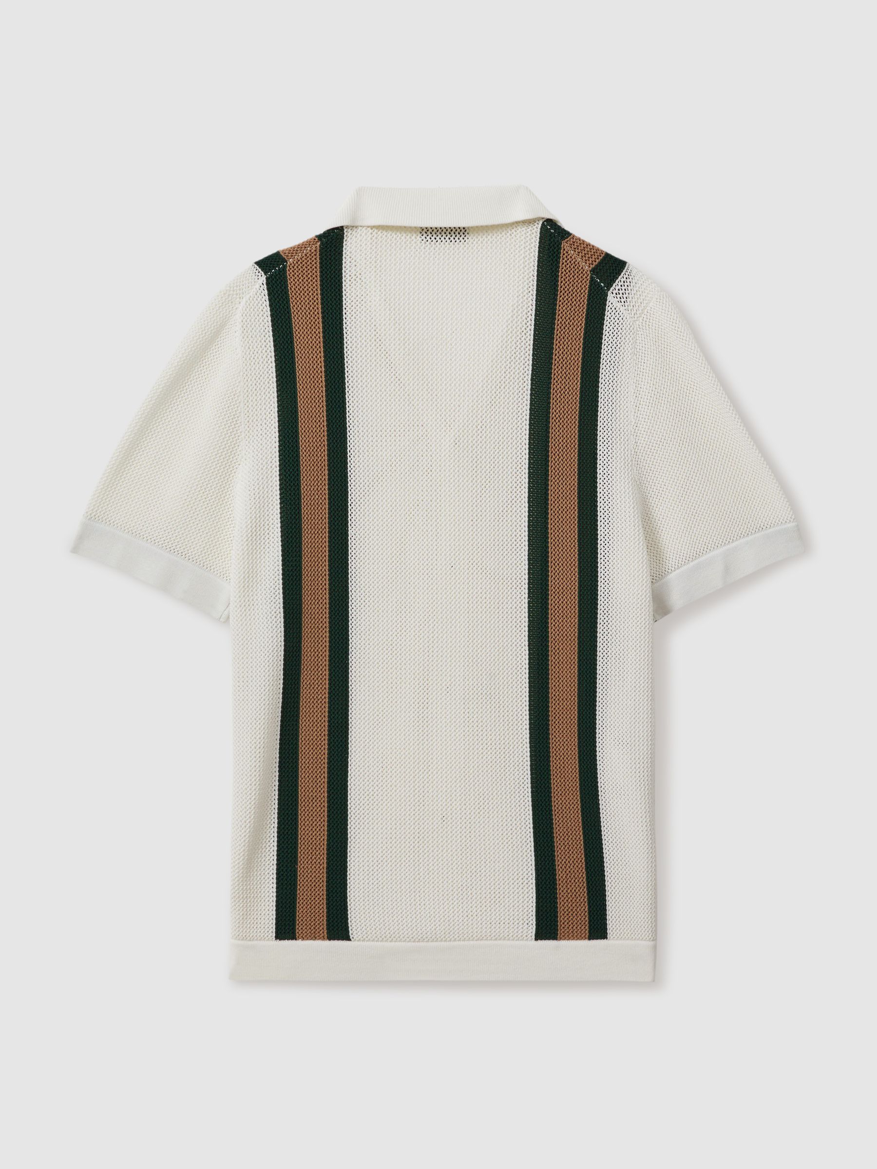 Reiss | Ché Knitted Contrast Stripe Cuban Collar Shirt in White/Dark Green - Image 3 of 5