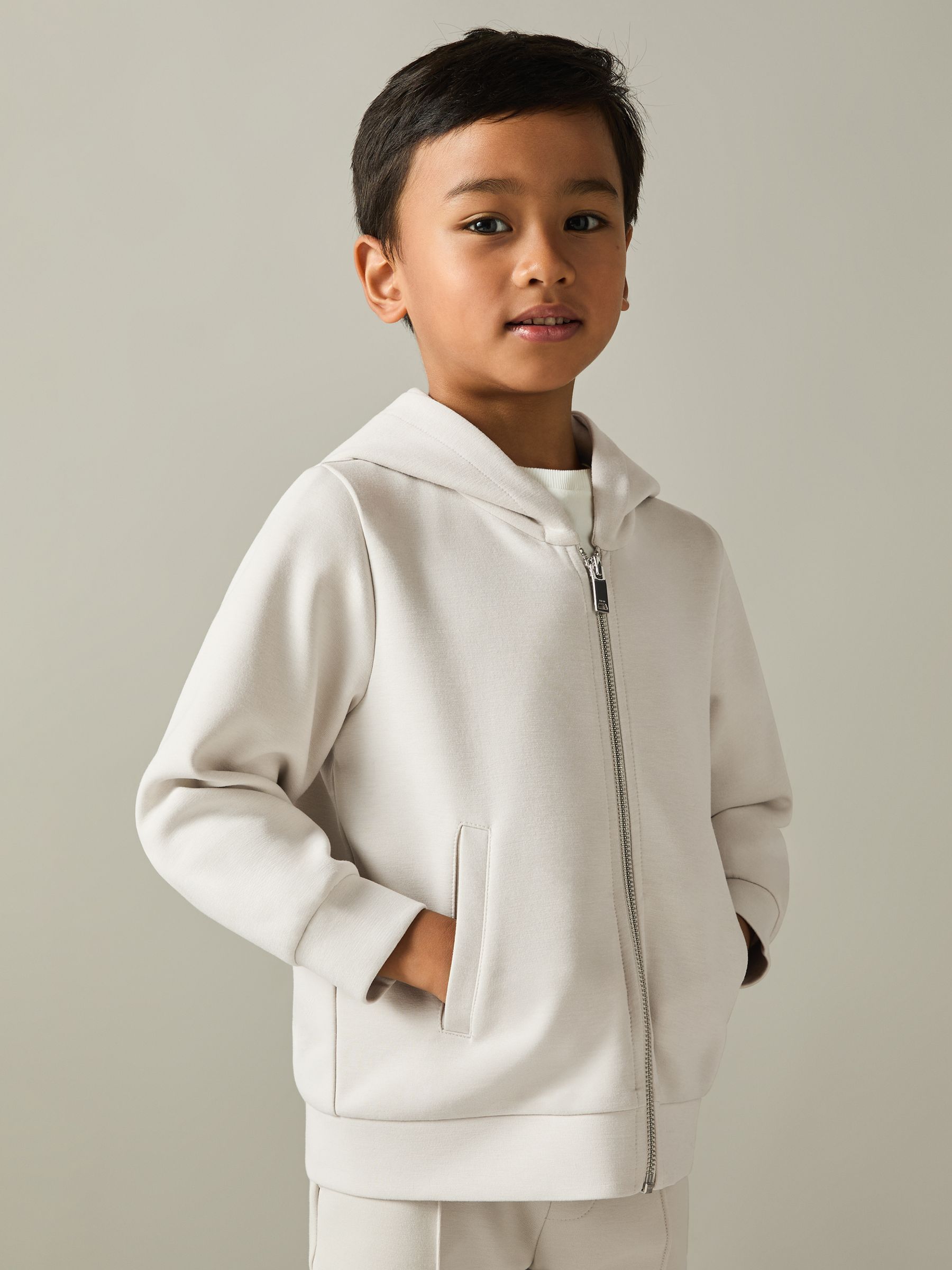 3-9 yrs Zipped Interlock-Jersey Hoodie in Cement - Image 1 of 4