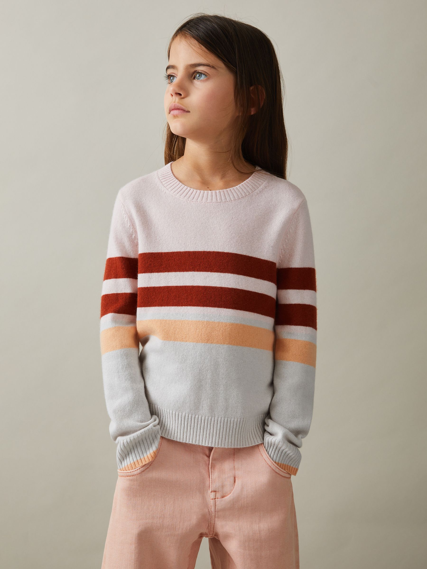 13-14 yrs Wool Blend Striped Crew Neck Jumper in Pink - Image 3 of 4