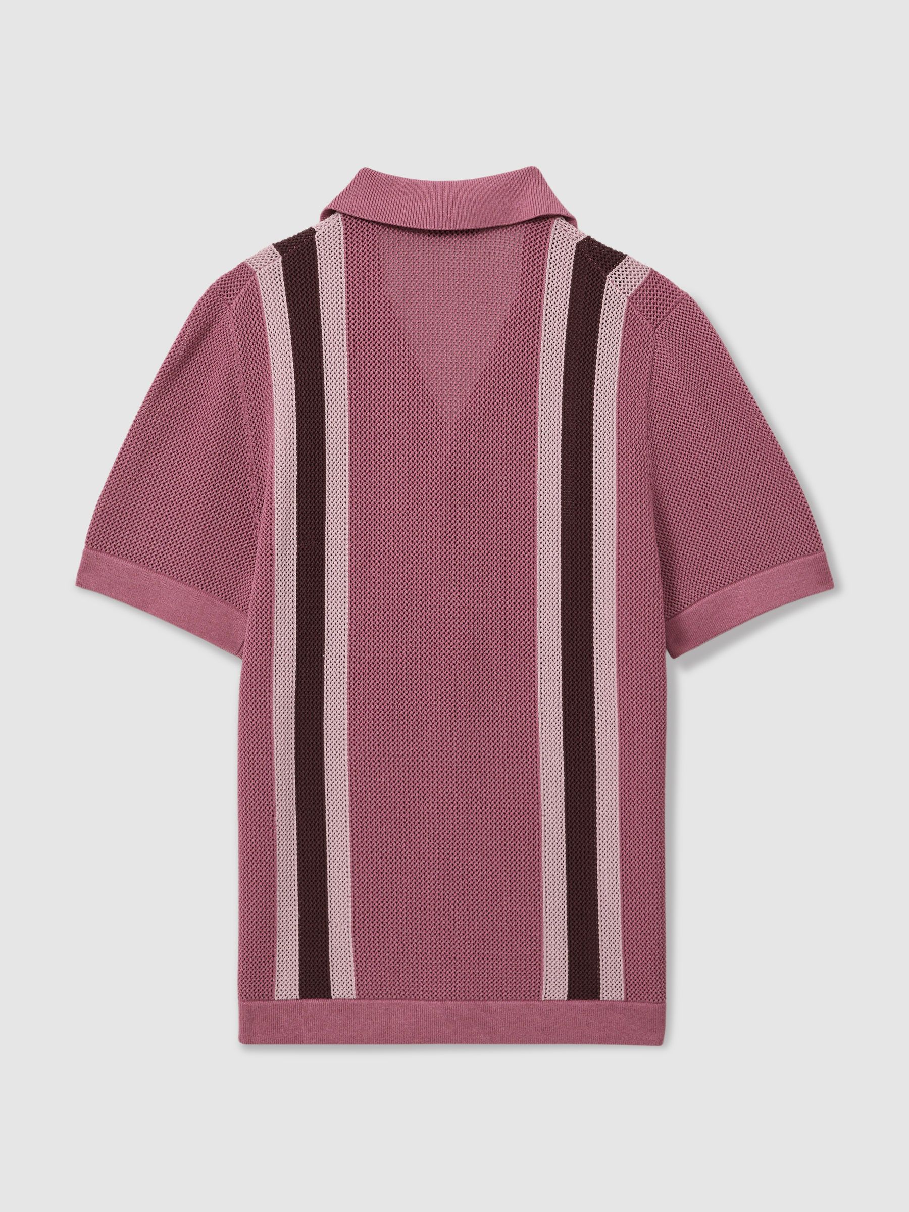 Reiss | Ché Knitted Contrast Stripe Cuban Collar Shirt in Pink Multi - Image 4 of 6