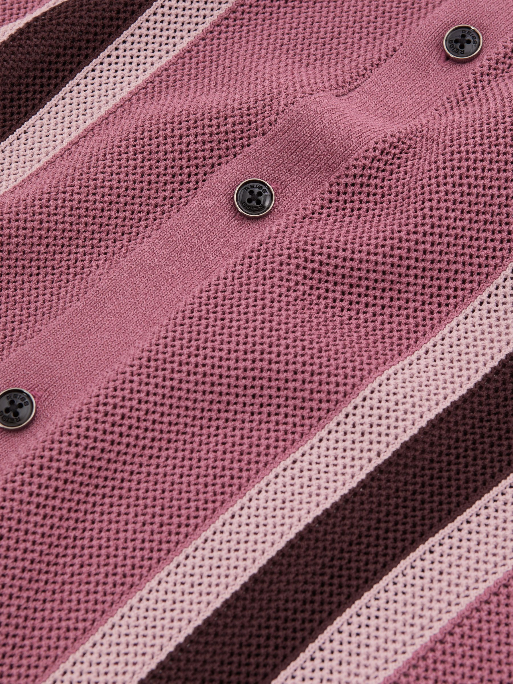 Reiss | Ché Knitted Contrast Stripe Cuban Collar Shirt in Pink Multi - Image 5 of 6