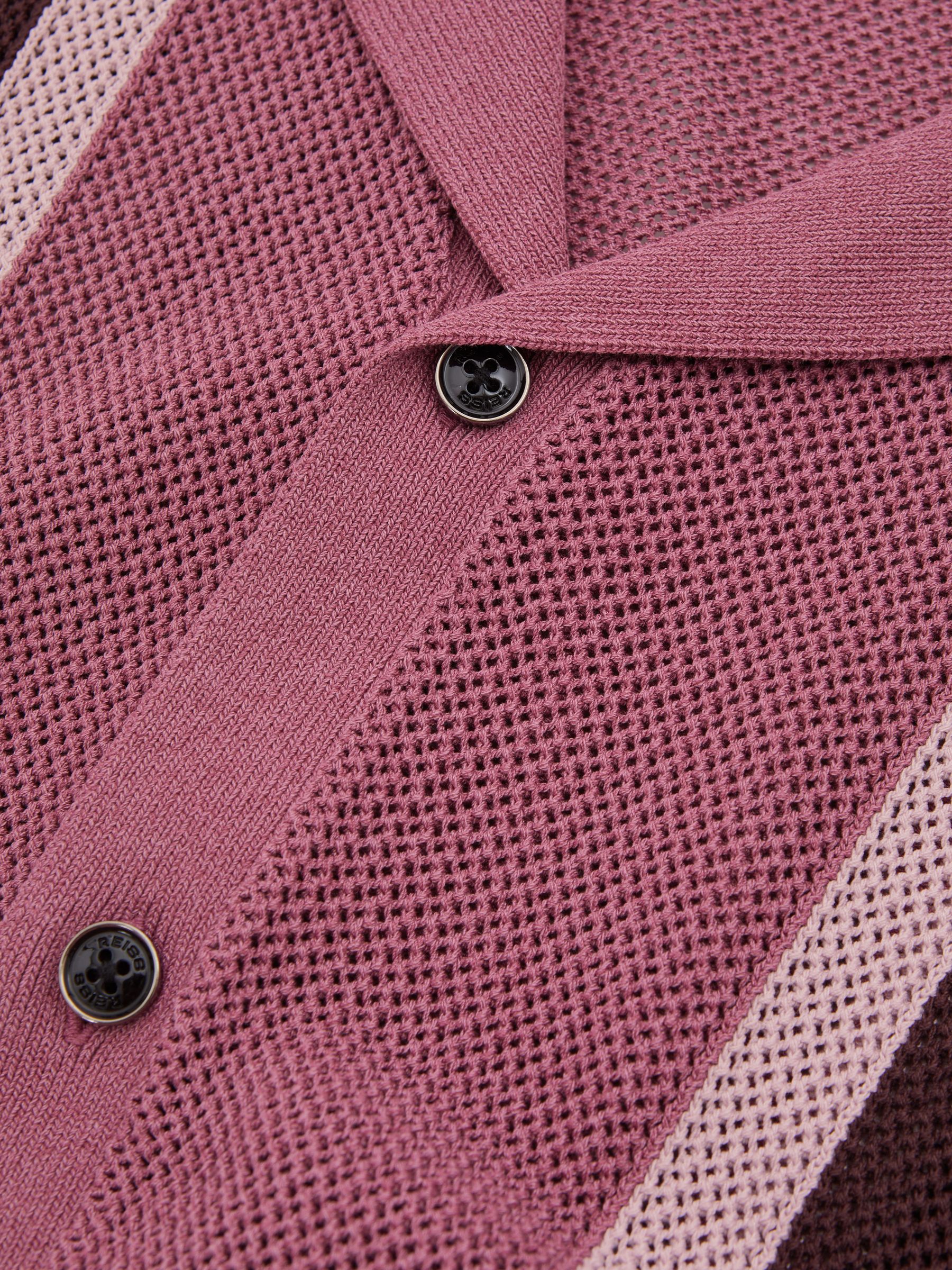 Reiss | Ché Knitted Contrast Stripe Cuban Collar Shirt in Pink Multi - Image 6 of 6