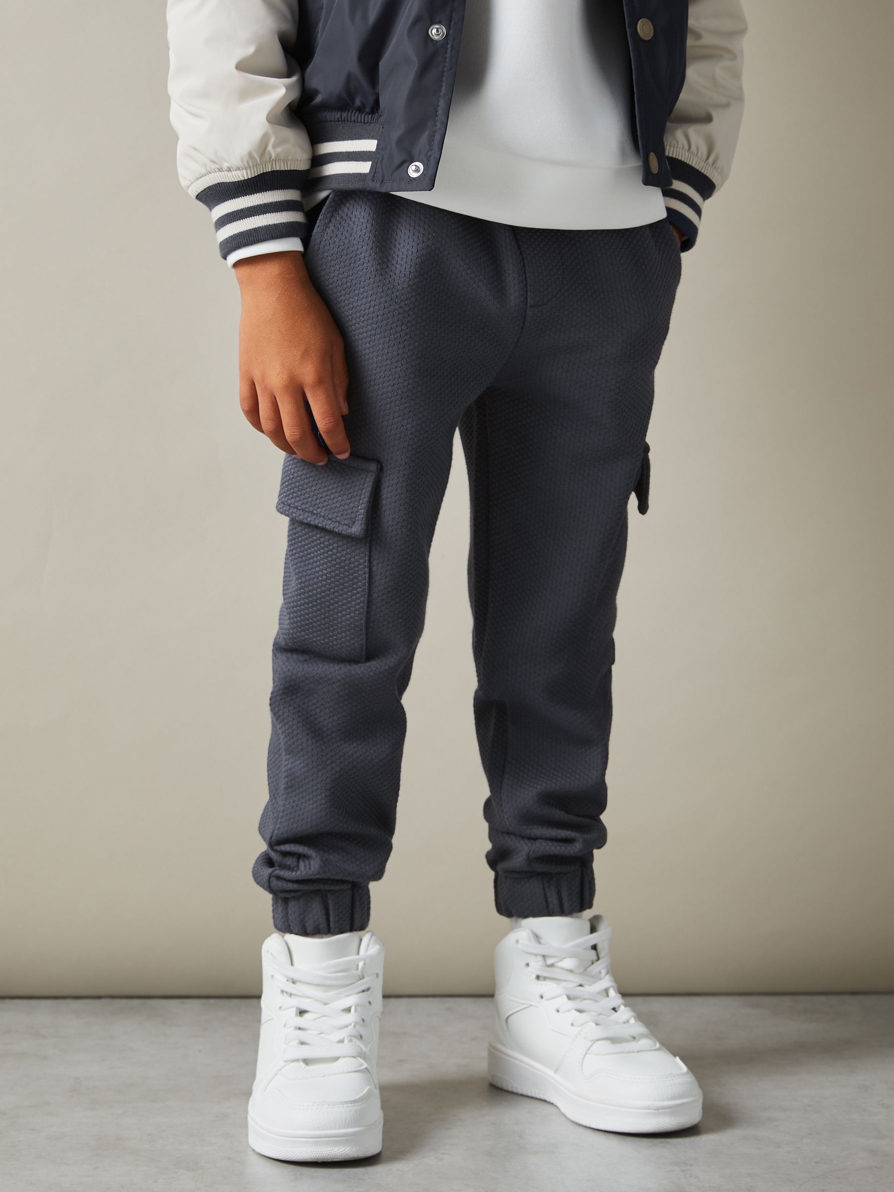 13-14 yrs Textured Cotton Blend Drawstring Joggers in Steel Blue - Image 3 of 4