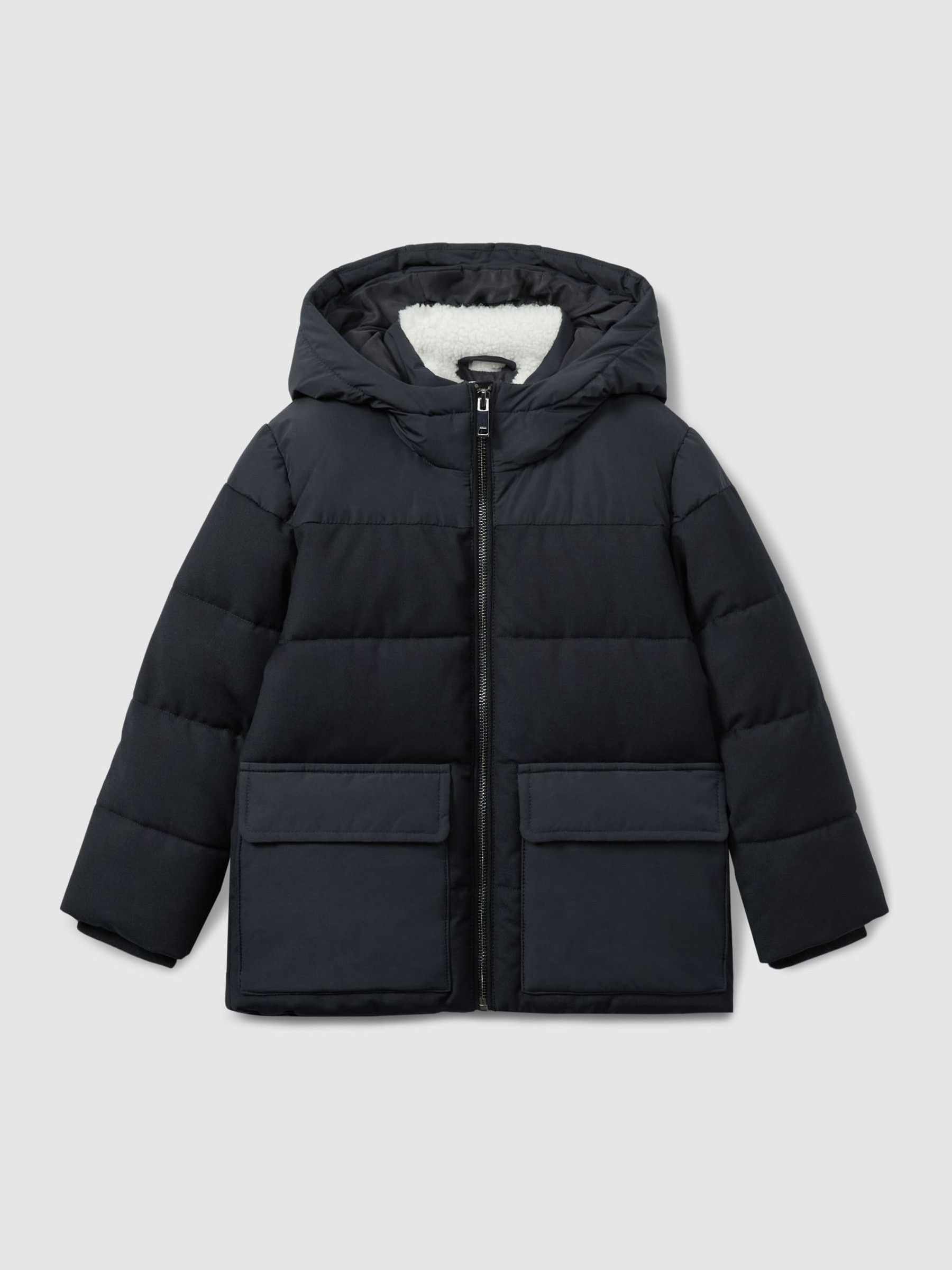 9-13 yrs Hooded Twill and Shell Puffer Jacket in Navy - Image 2 of 4